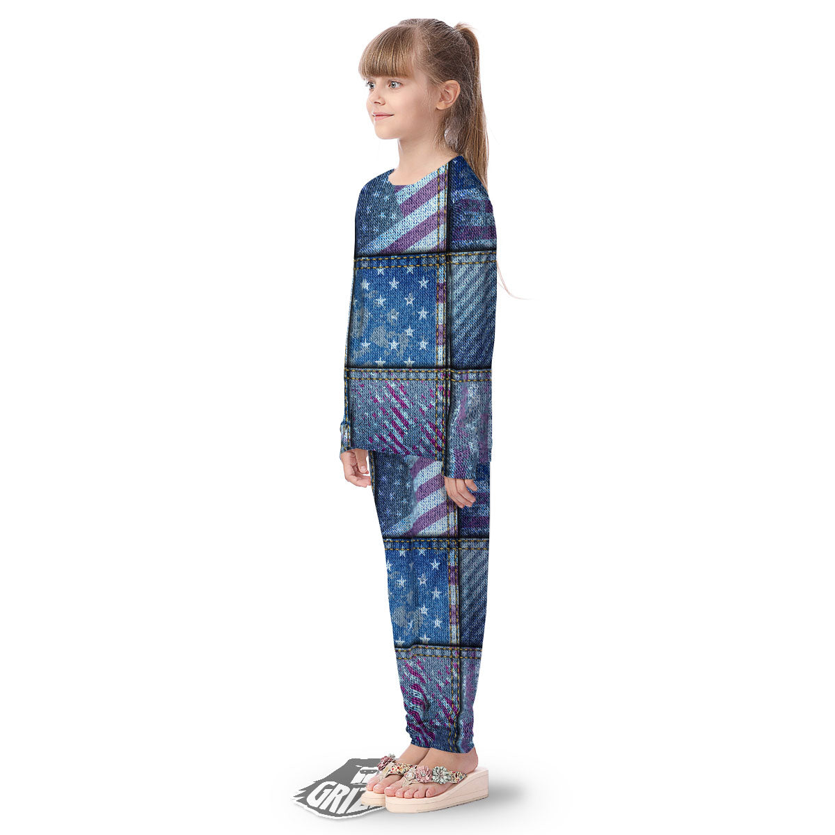 USA Denim Patchwork 4th of July Print Kid's Pajamas-grizzshop