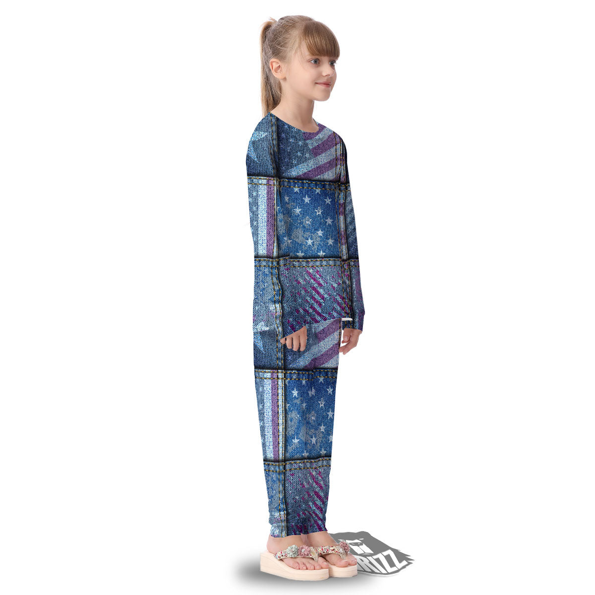 USA Denim Patchwork 4th of July Print Kid's Pajamas-grizzshop