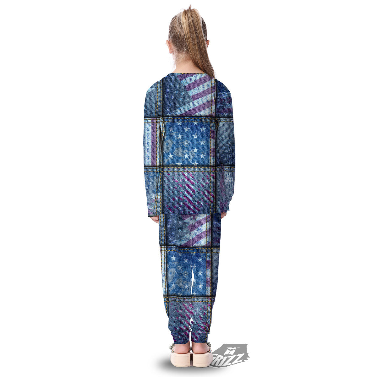 USA Denim Patchwork 4th of July Print Kid's Pajamas-grizzshop