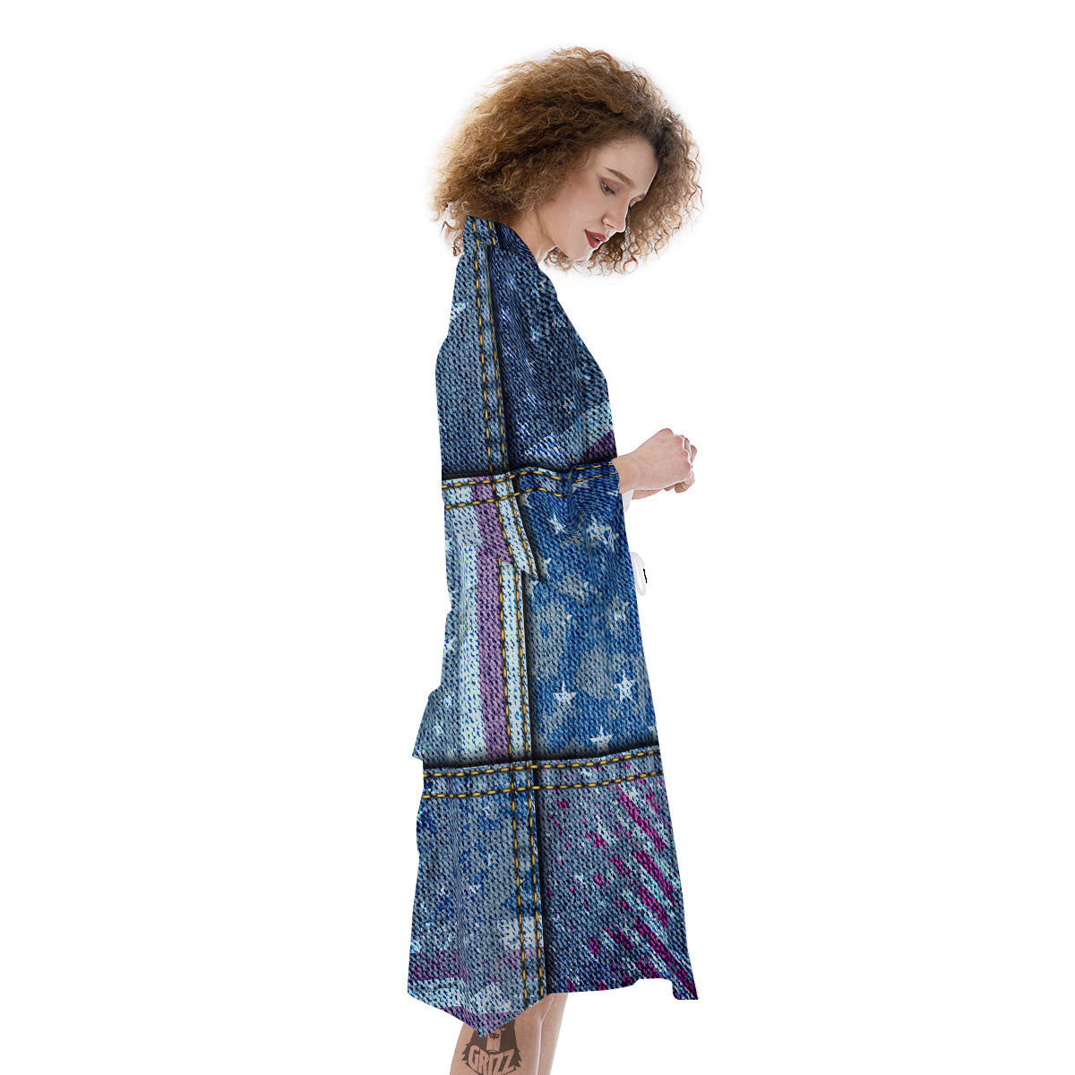 USA Denim Patchwork 4th of July Print Kimono-grizzshop