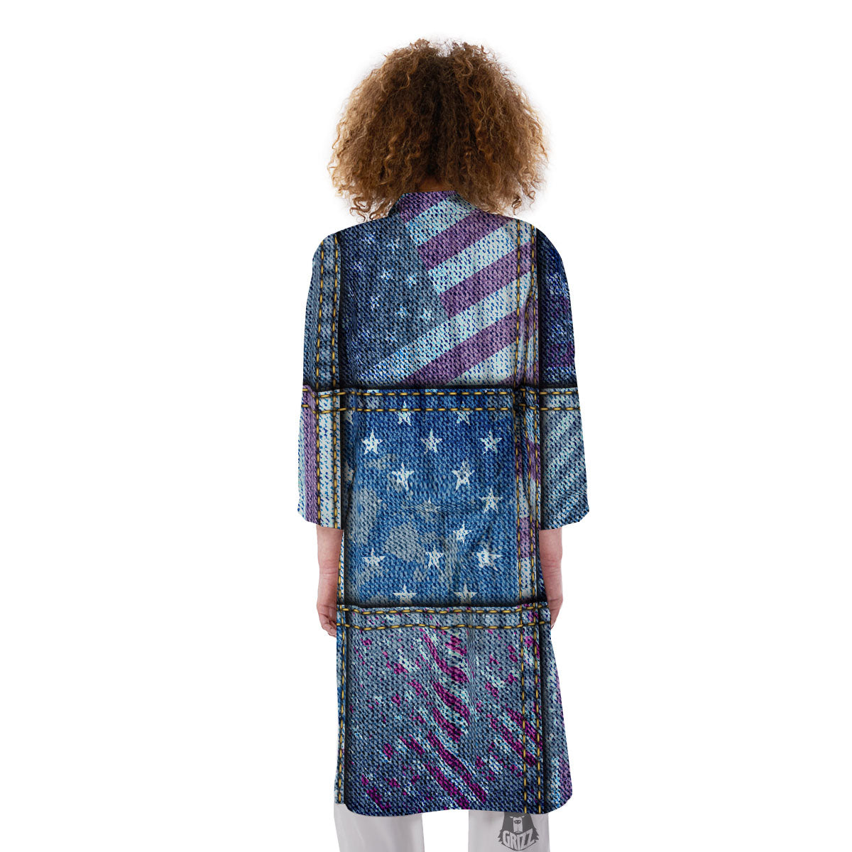 USA Denim Patchwork 4th of July Print Kimono-grizzshop