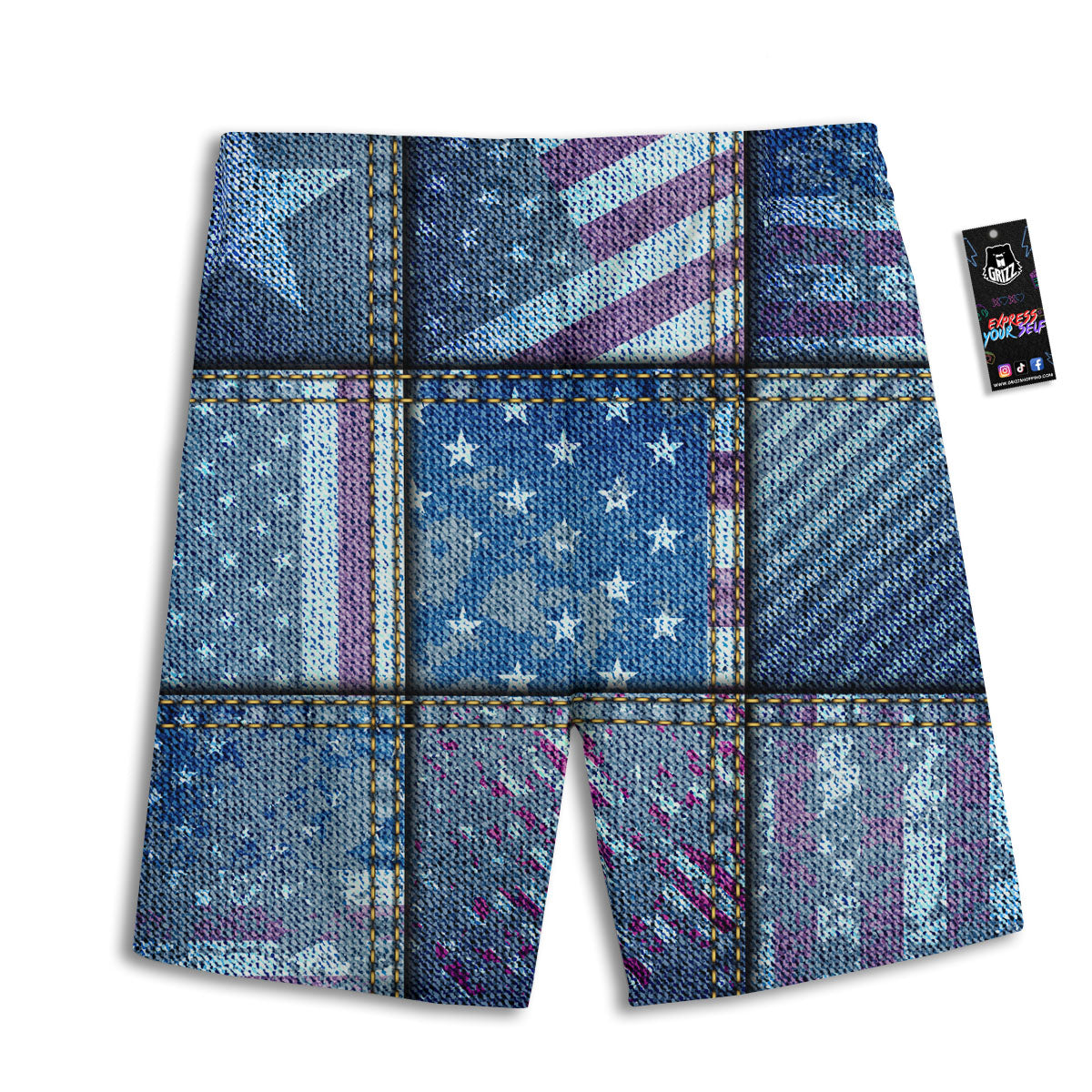 USA Denim Patchwork 4th of July Print Men's Athletic Shorts