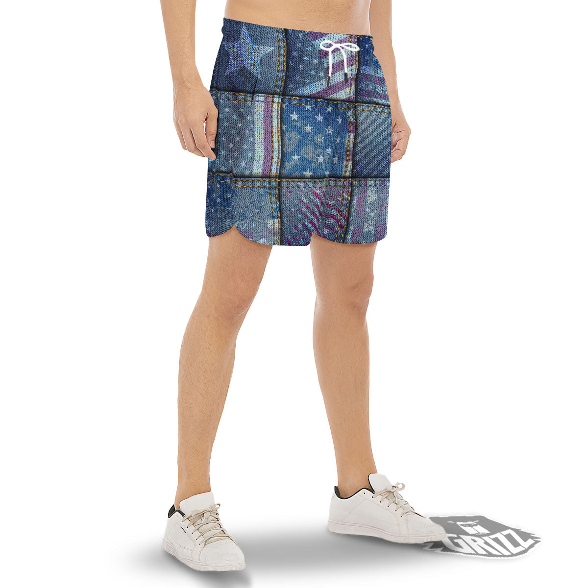 USA Denim Patchwork 4th of July Print Men's Gym Shorts-grizzshop