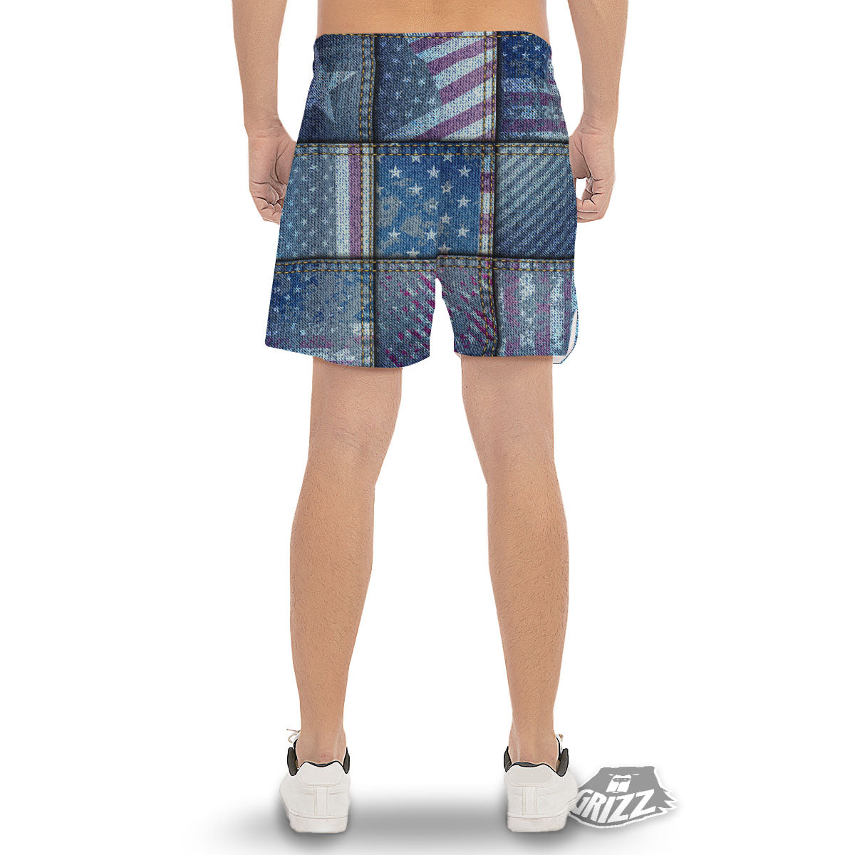 USA Denim Patchwork 4th of July Print Men's Gym Shorts-grizzshop