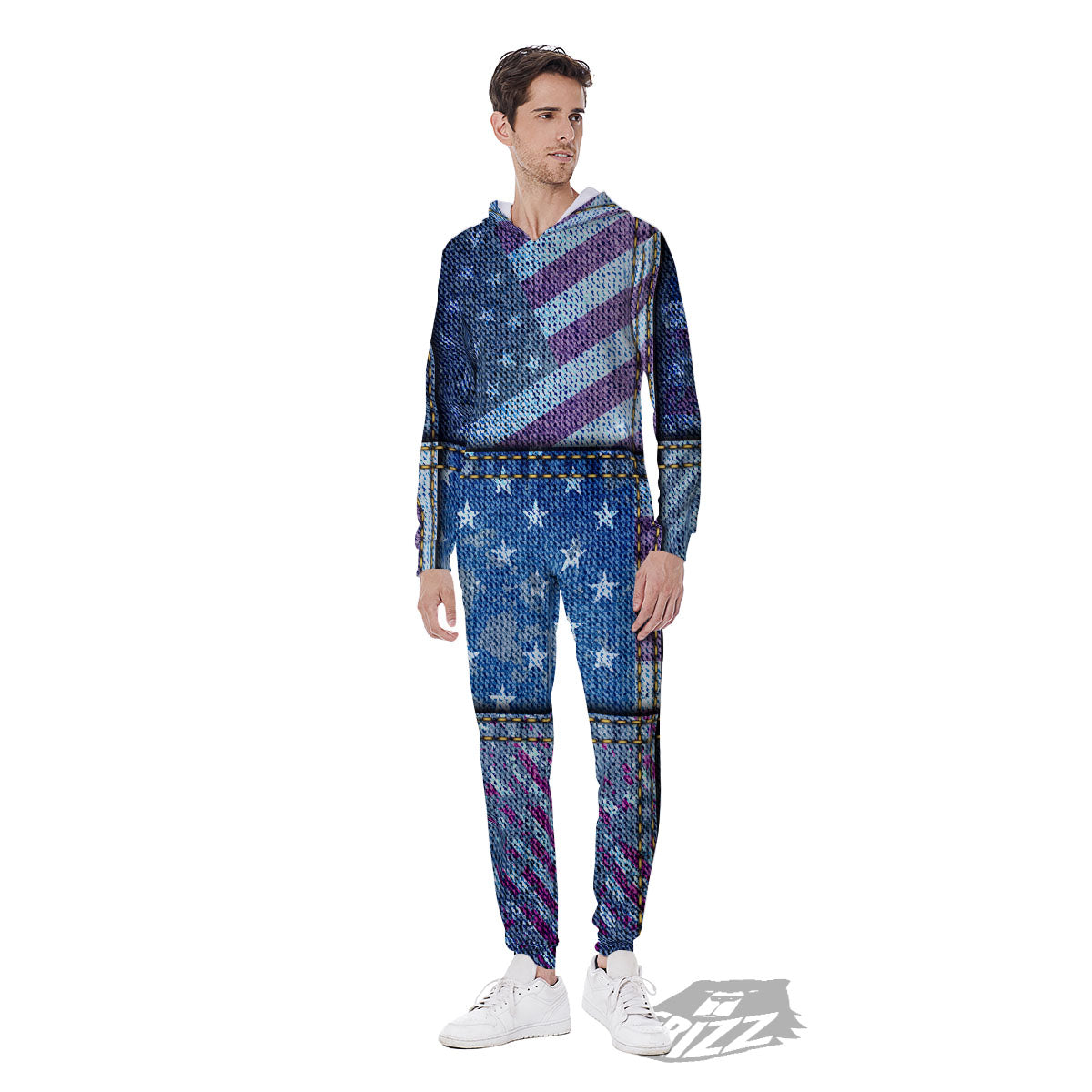 USA Denim Patchwork 4th of July Print Men's Jumpsuit-grizzshop