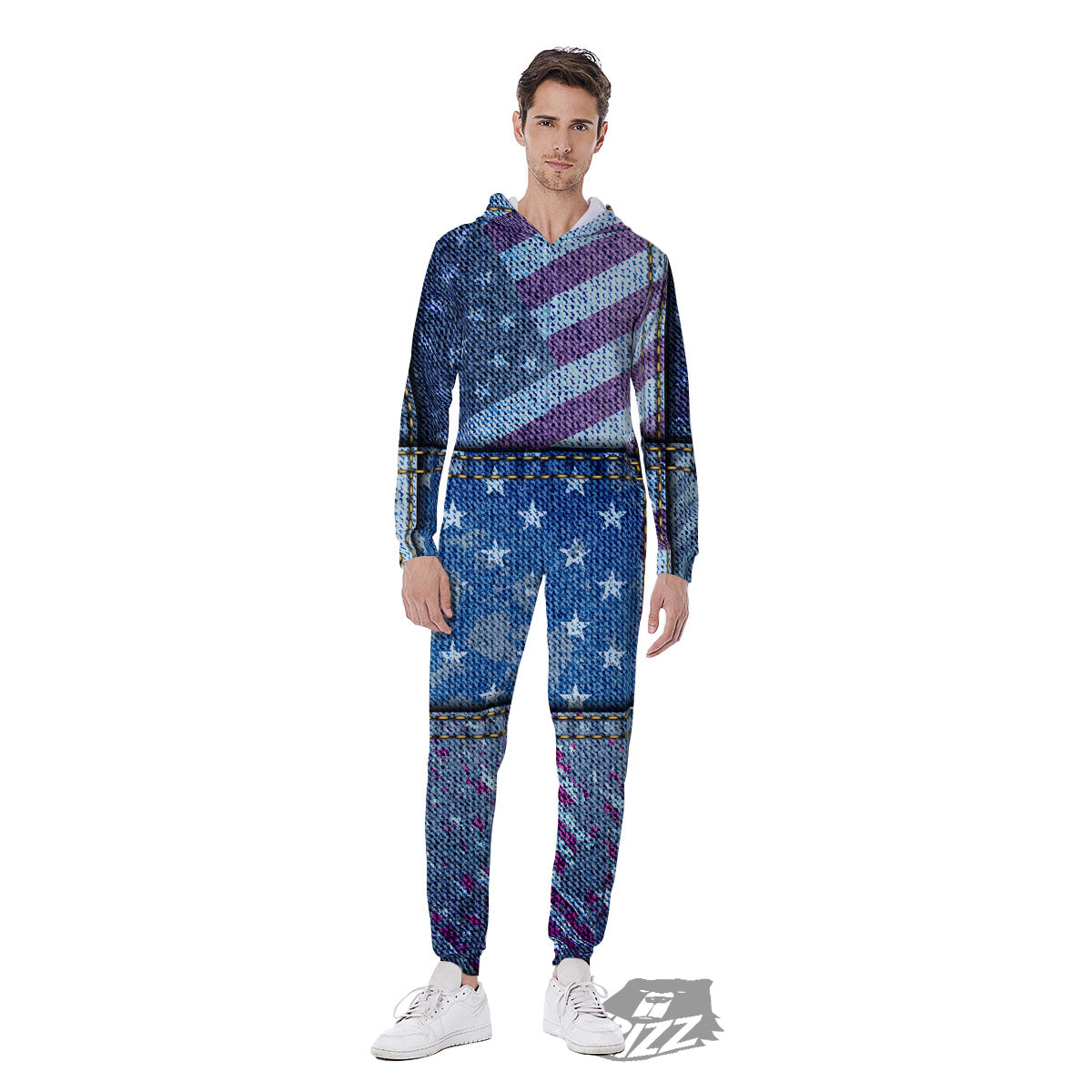 USA Denim Patchwork 4th of July Print Men's Jumpsuit-grizzshop