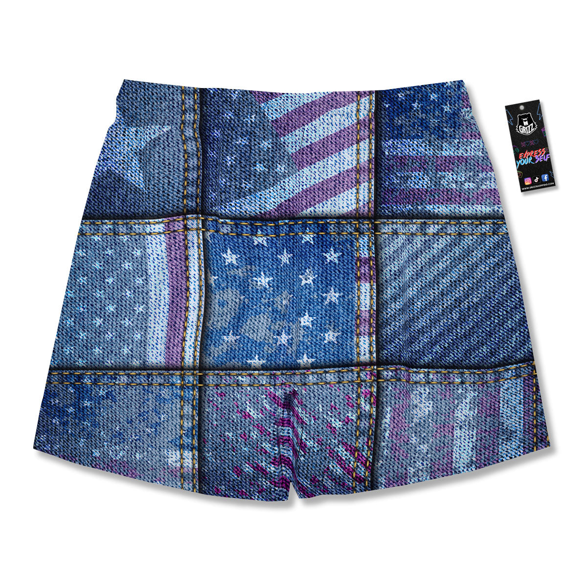 USA Denim Patchwork 4th of July Print Men's Running Shorts-grizzshop