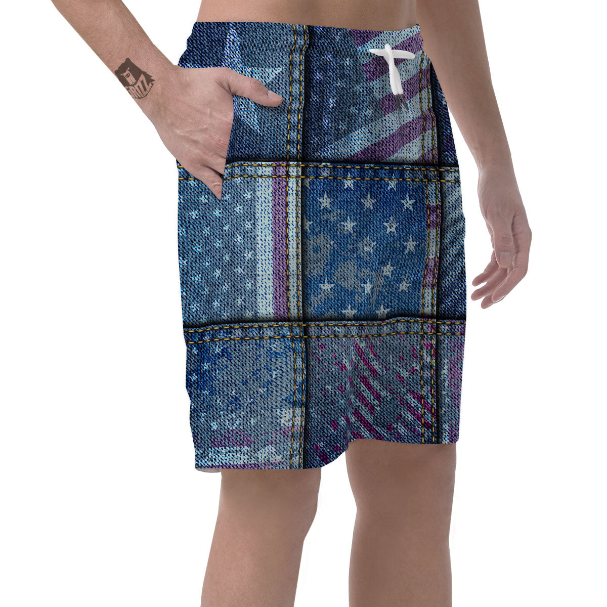 USA Denim Patchwork 4th of July Print Men's Shorts-grizzshop