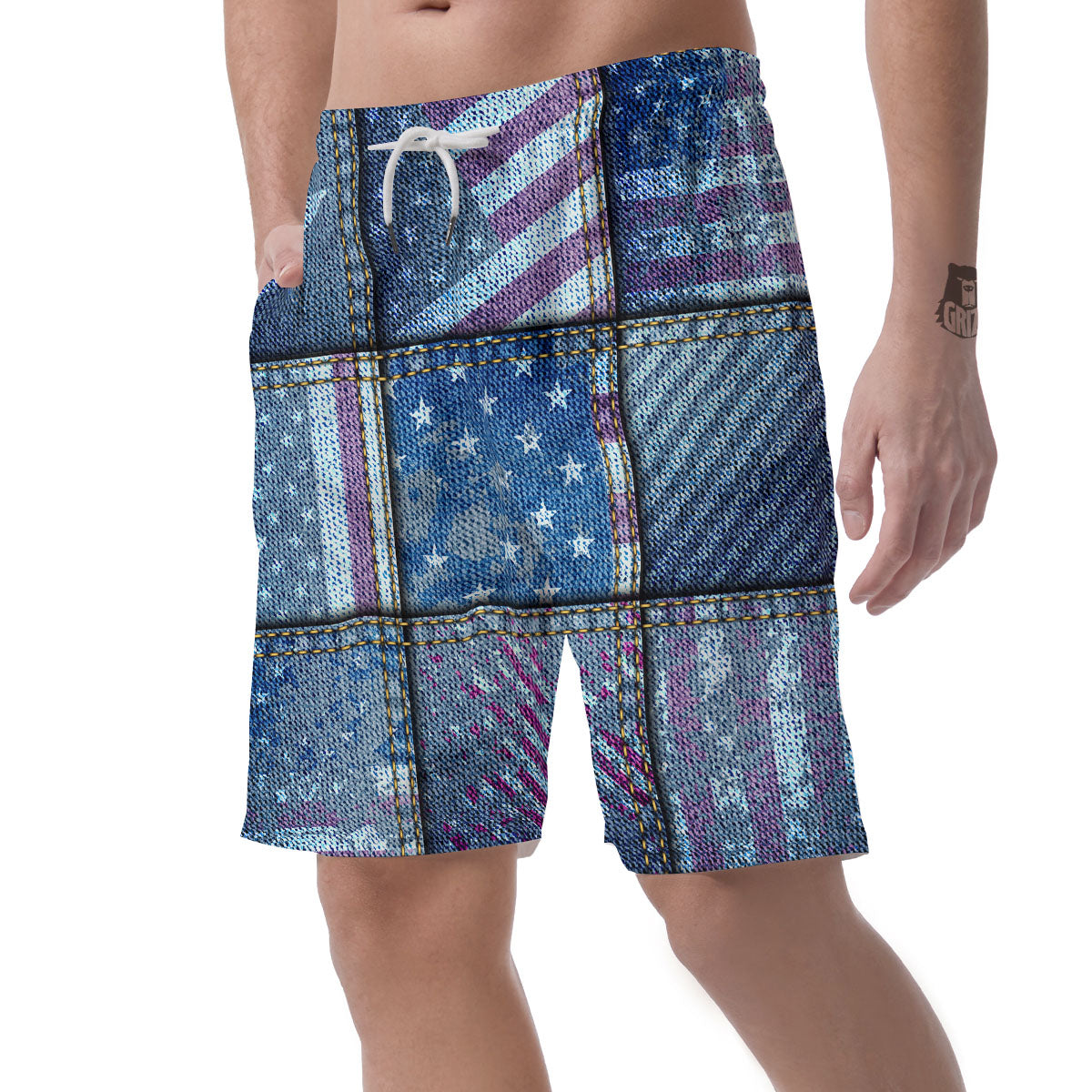 USA Denim Patchwork 4th of July Print Men's Shorts-grizzshop