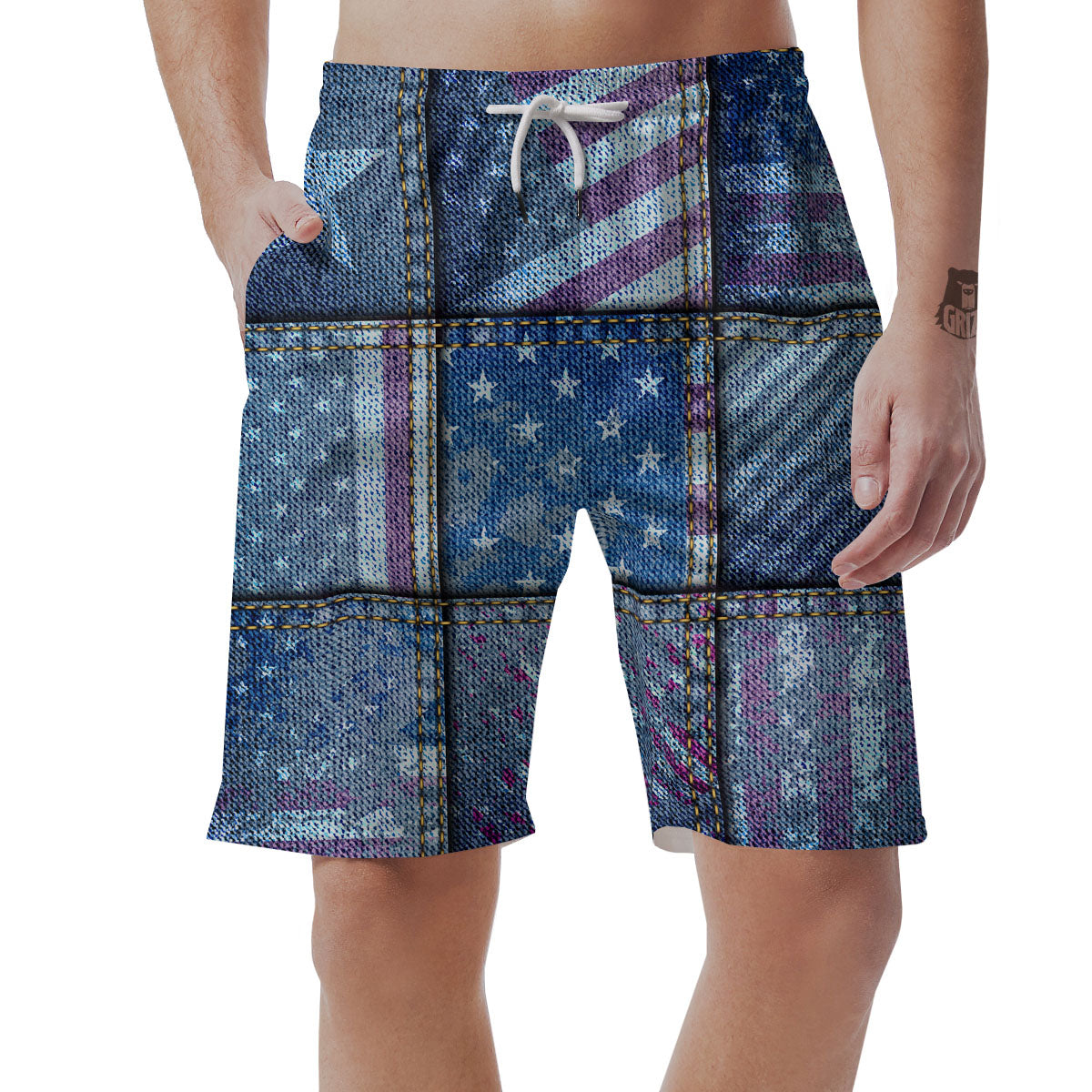 USA Denim Patchwork 4th of July Print Men's Shorts-grizzshop