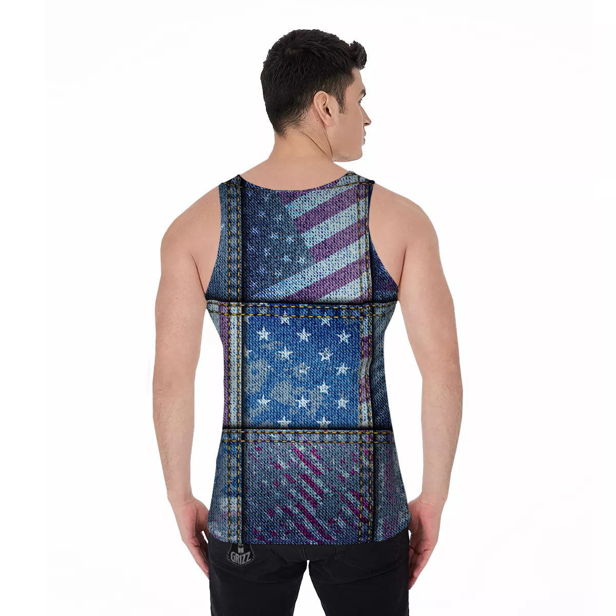 USA Denim Patchwork 4th of July Print Men's Tank Top-grizzshop