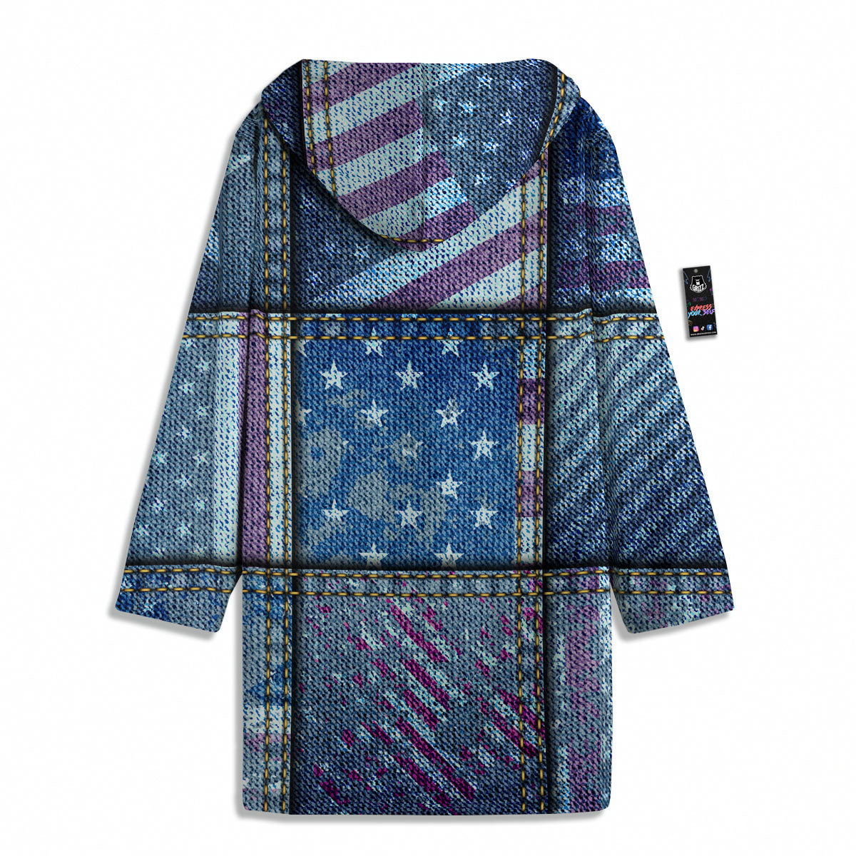 USA Denim Patchwork 4th of July Print Men's Windbreaker Jacket-grizzshop