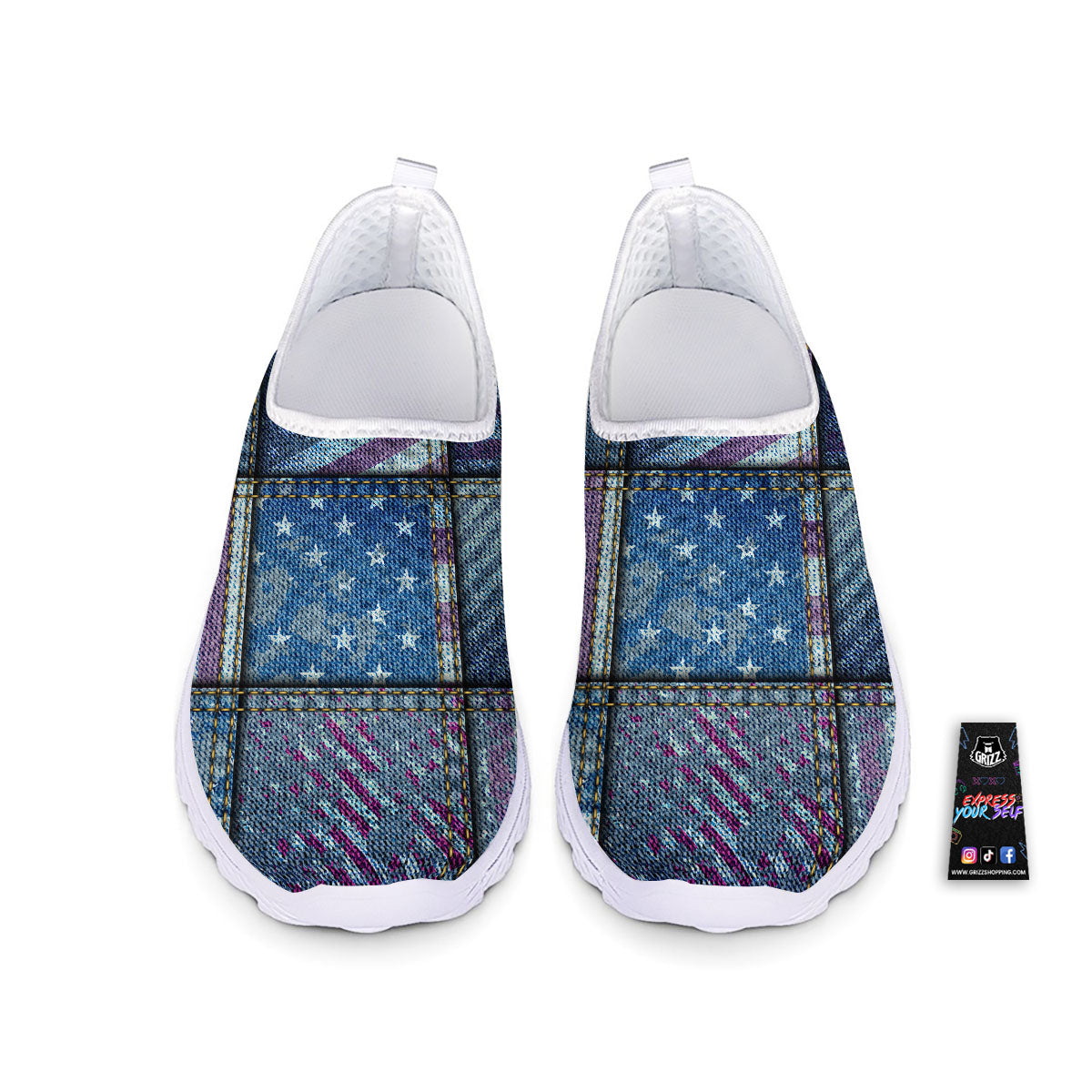 USA Denim Patchwork 4th of July Print Nurse Shoes-grizzshop