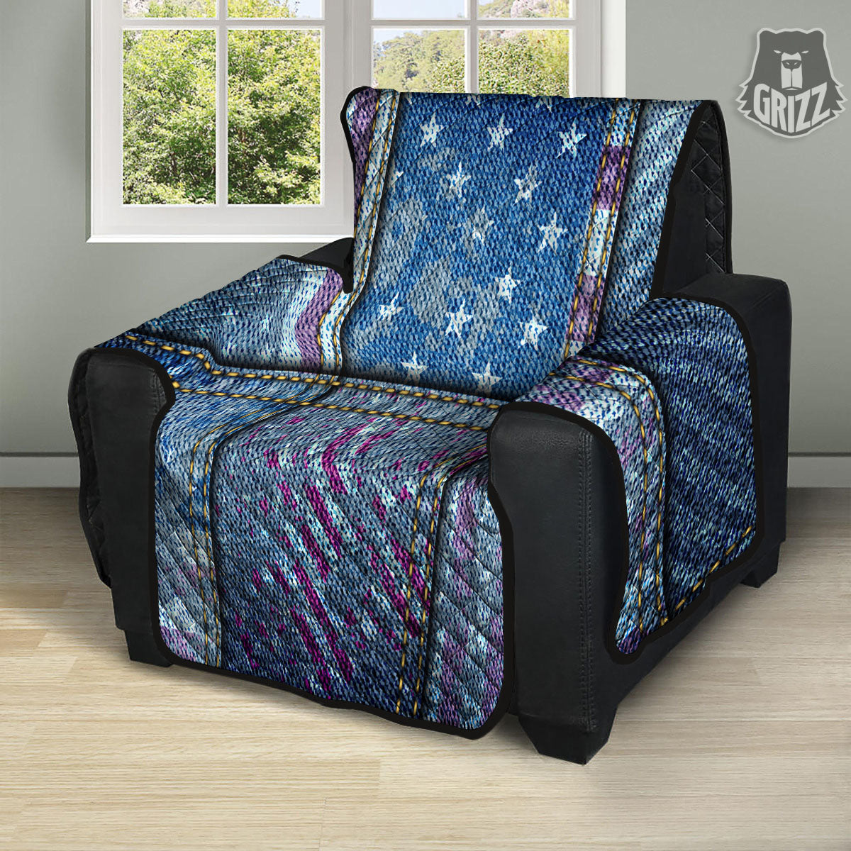 USA Denim Patchwork 4th of July Print Recliner Protector-grizzshop