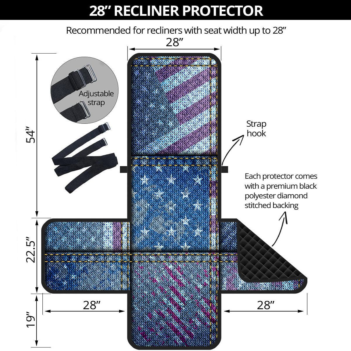 USA Denim Patchwork 4th of July Print Recliner Protector-grizzshop