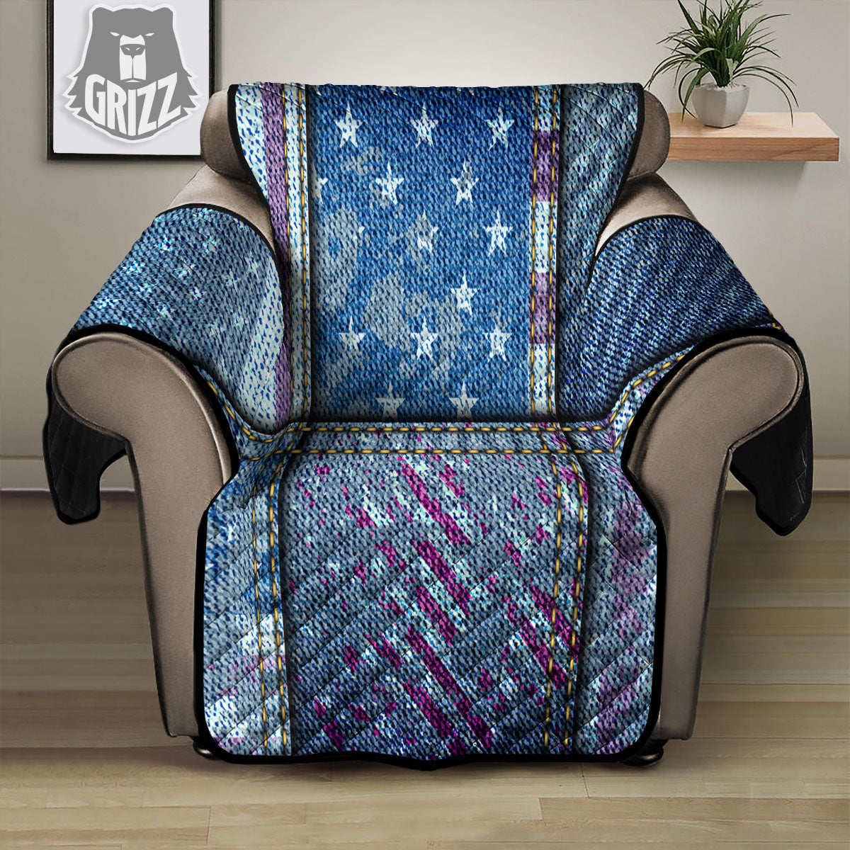 USA Denim Patchwork 4th of July Print Recliner Protector-grizzshop