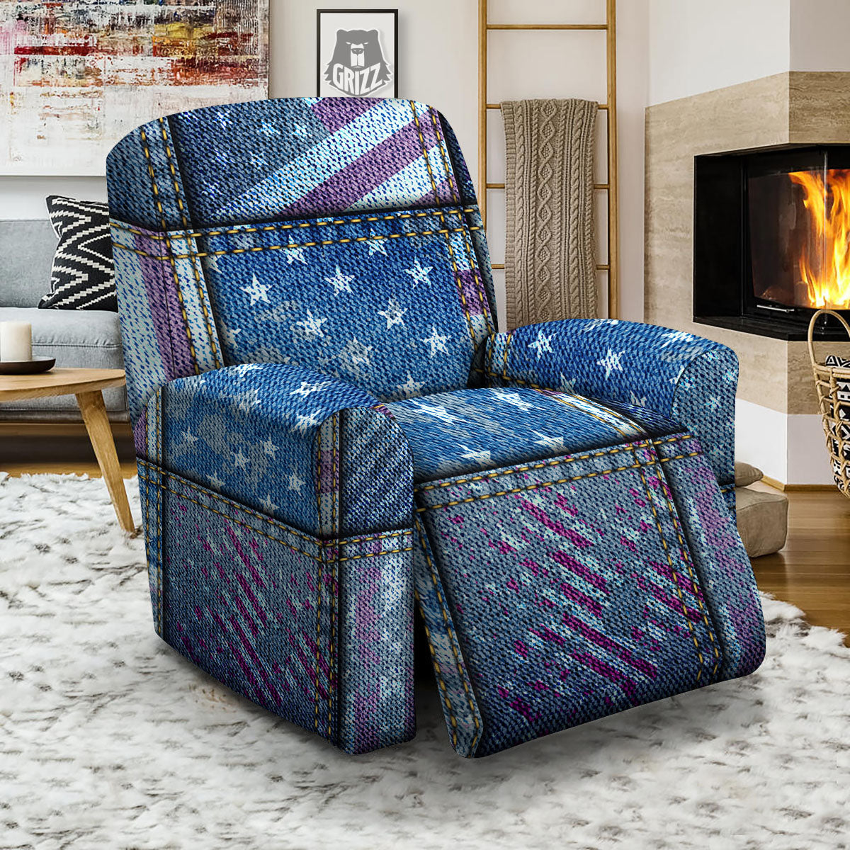 USA Denim Patchwork 4th of July Print Recliner Slipcover-grizzshop