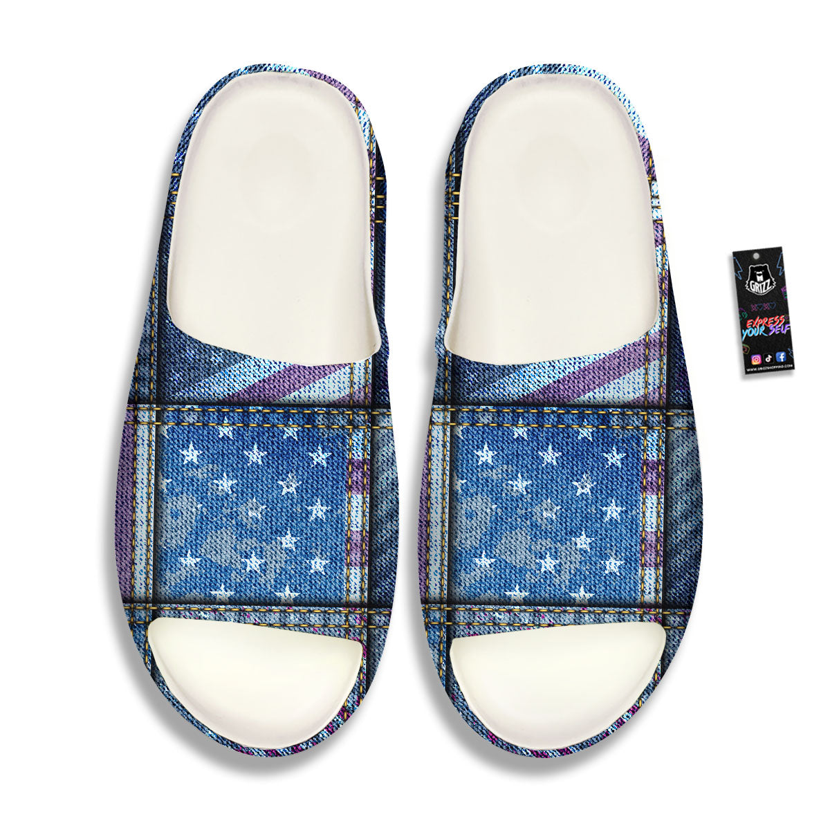 USA Denim Patchwork 4th of July Print Sandals-grizzshop