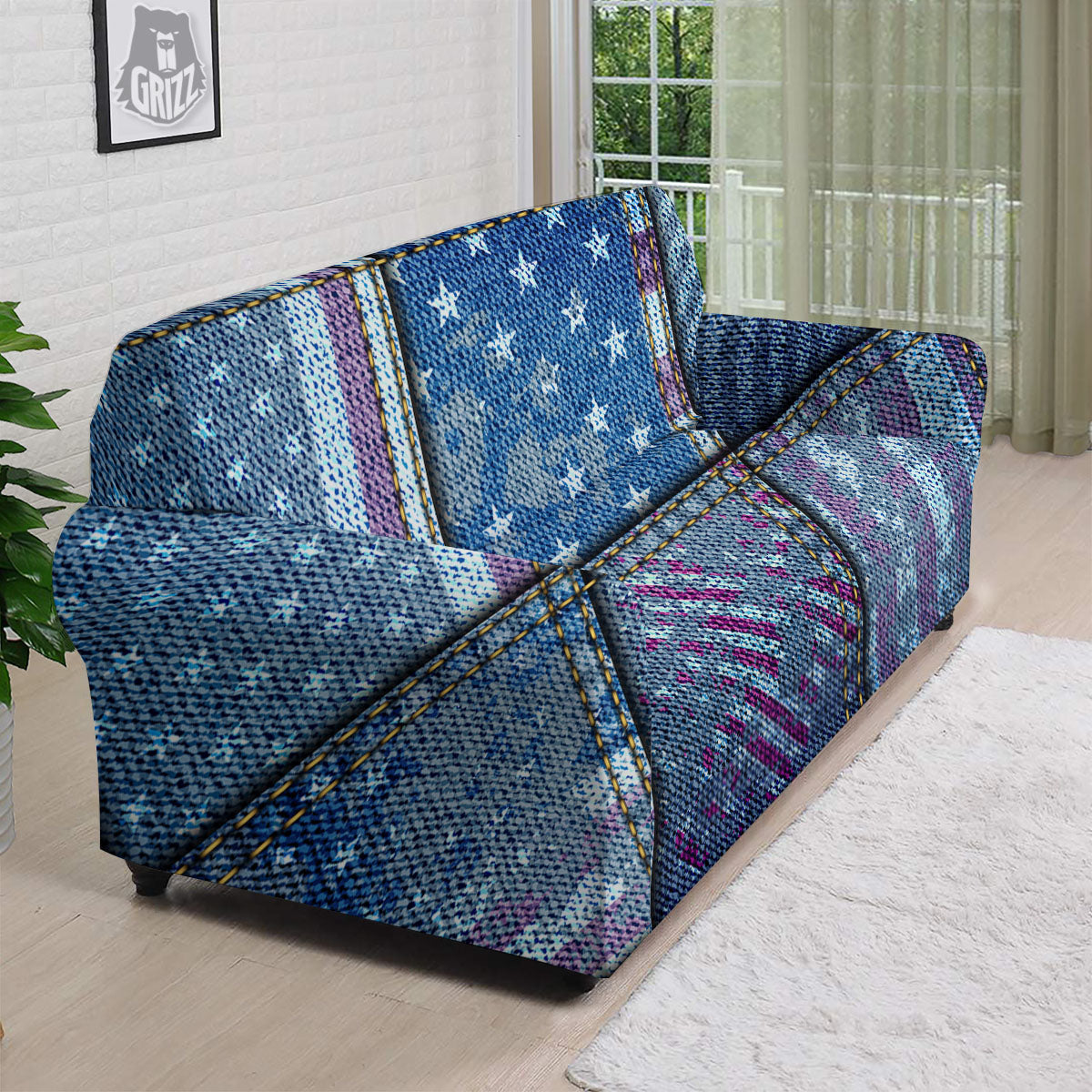 USA Denim Patchwork 4th of July Print Sofa Cover-grizzshop