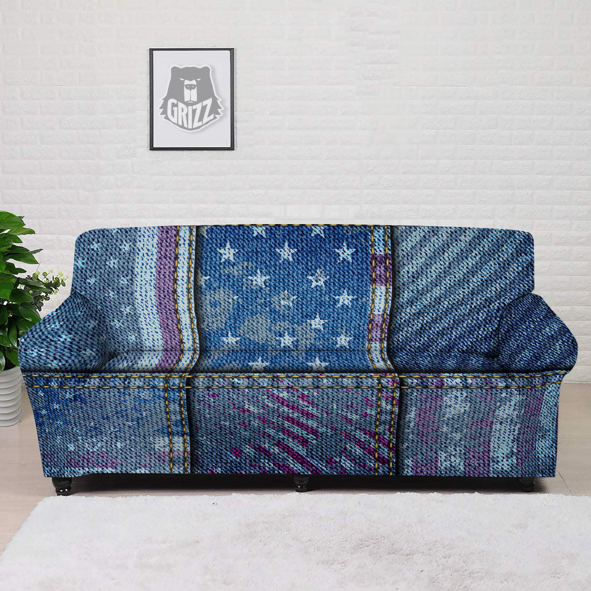 USA Denim Patchwork 4th of July Print Sofa Cover-grizzshop