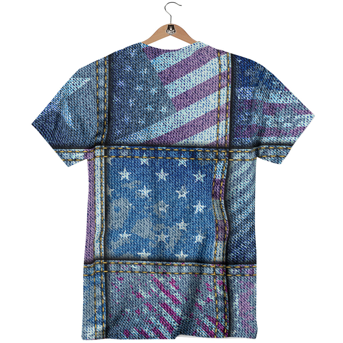 USA Denim Patchwork 4th of July Print T-Shirt-grizzshop