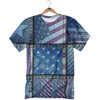 USA Denim Patchwork 4th of July Print T-Shirt-grizzshop