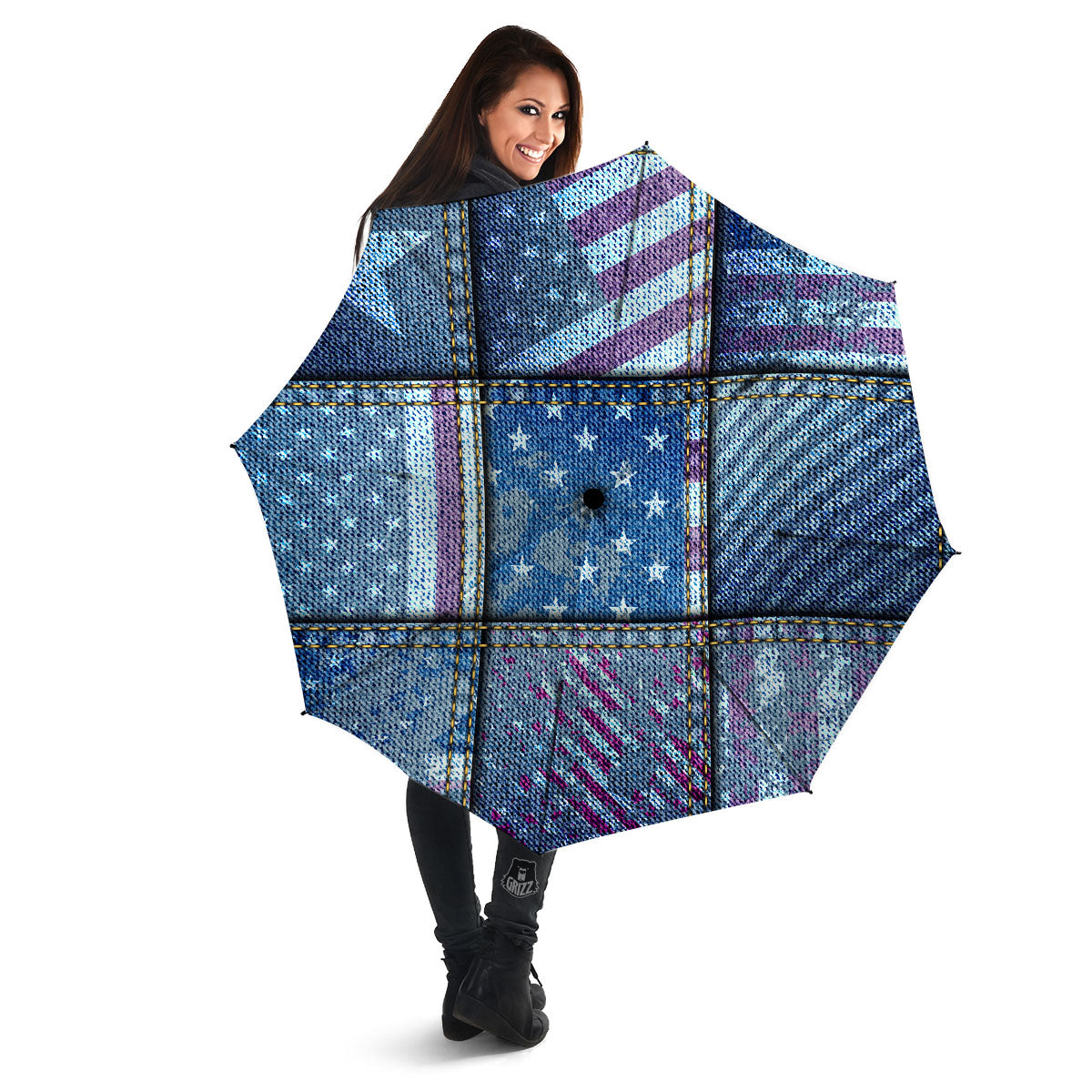 USA Denim Patchwork 4th of July Print Umbrella-grizzshop