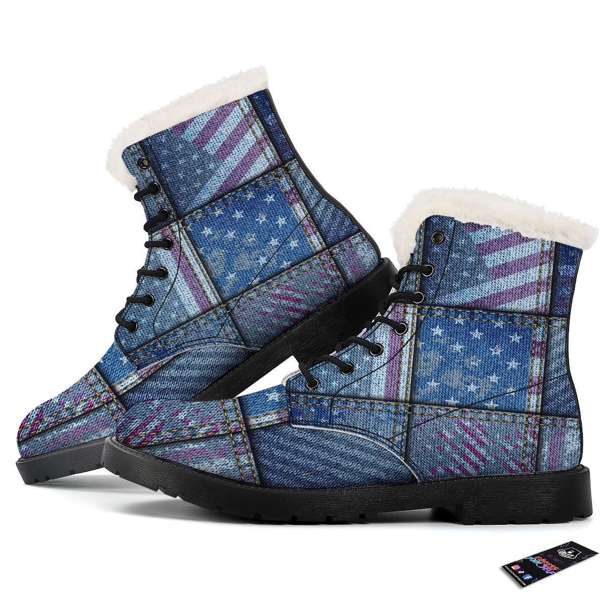 USA Denim Patchwork 4th of July Print Winter Boots-grizzshop