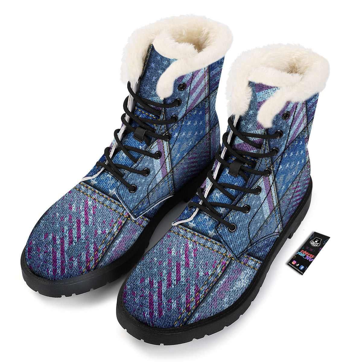 USA Denim Patchwork 4th of July Print Winter Boots-grizzshop