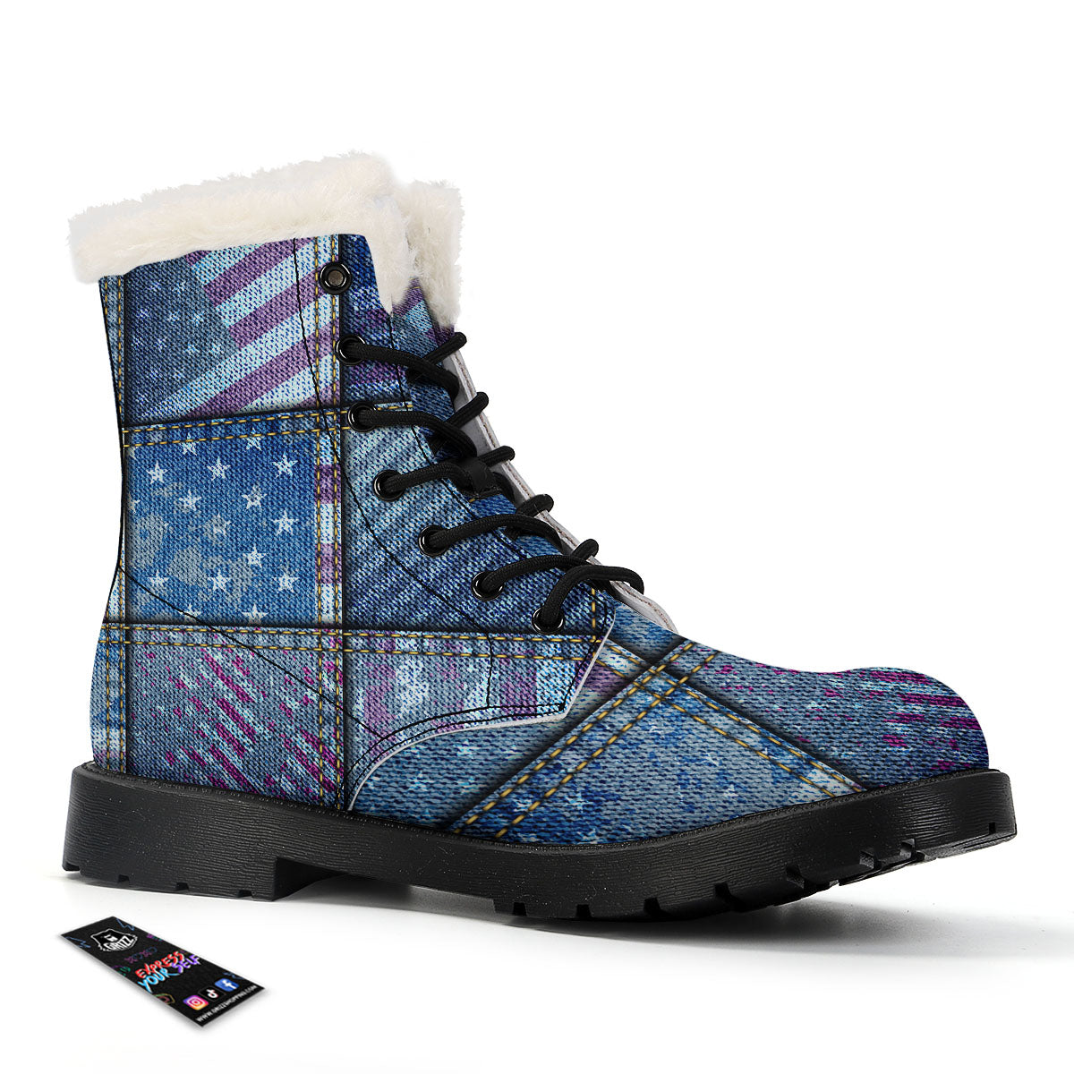 USA Denim Patchwork 4th of July Print Winter Boots-grizzshop