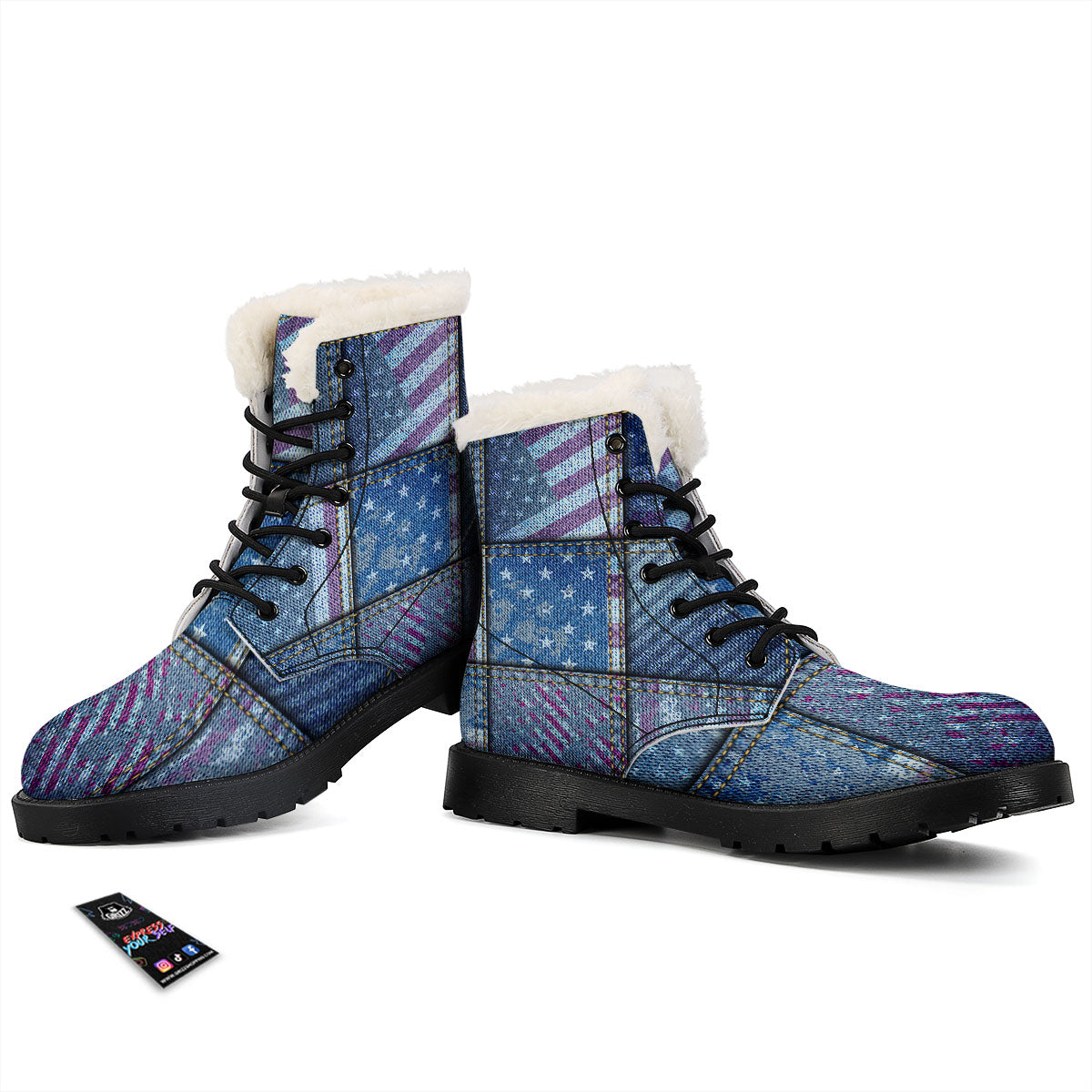 USA Denim Patchwork 4th of July Print Winter Boots-grizzshop