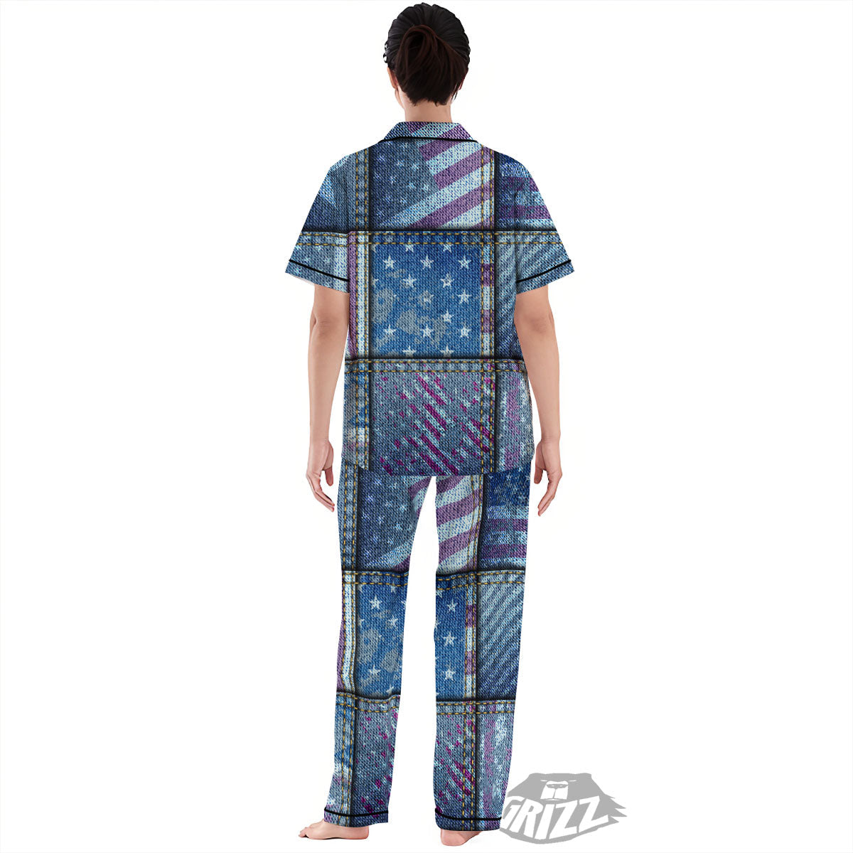 USA Denim Patchwork 4th of July Print Women's Pajamas Set-grizzshop