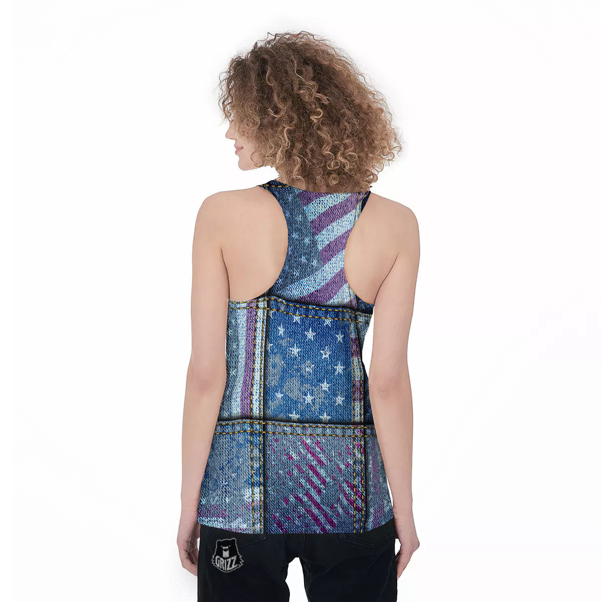 USA Denim Patchwork 4th of July Print Women's Racerback Tank Top-grizzshop