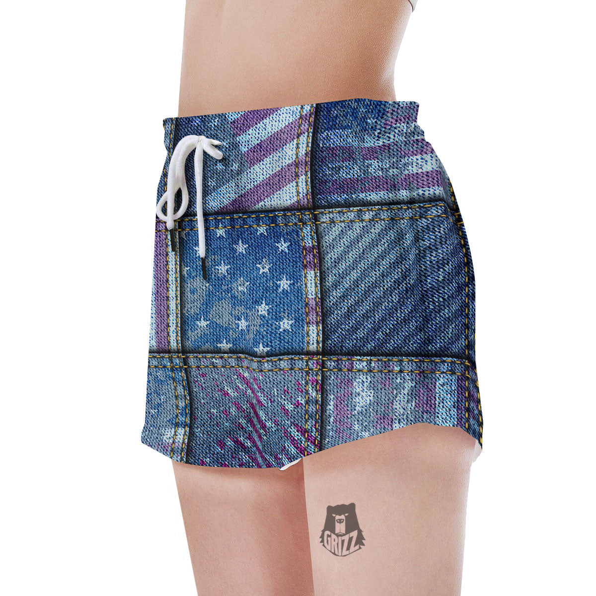 USA Denim Patchwork 4th of July Print Women's Shorts-grizzshop