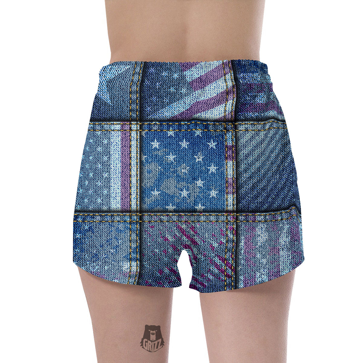 USA Denim Patchwork 4th of July Print Women's Shorts-grizzshop