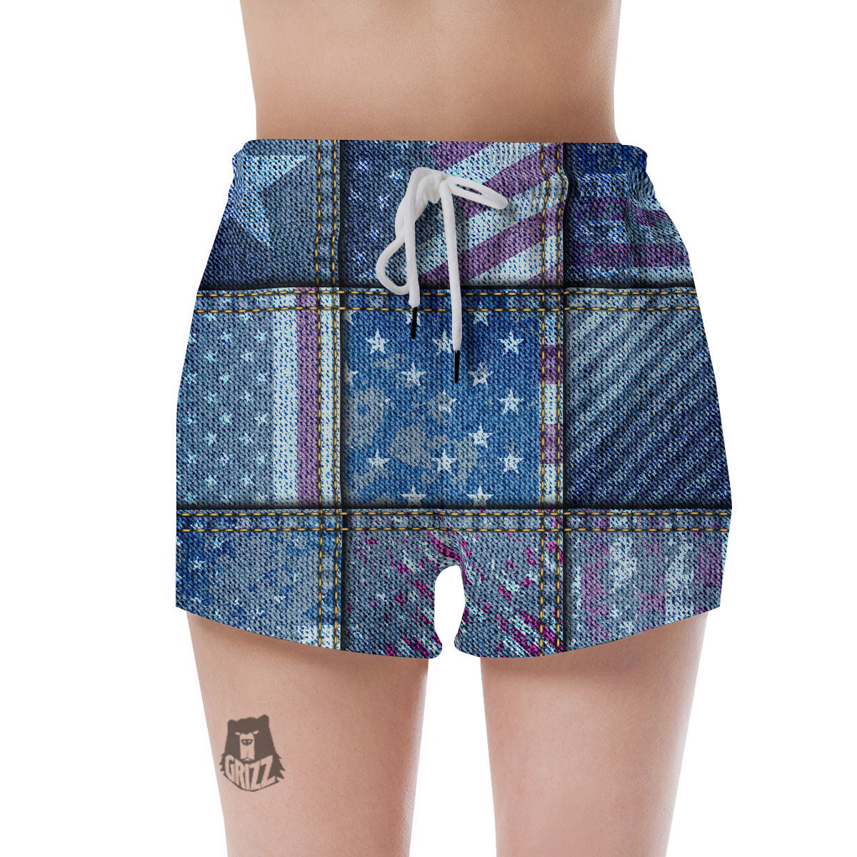 USA Denim Patchwork 4th of July Print Women's Shorts-grizzshop