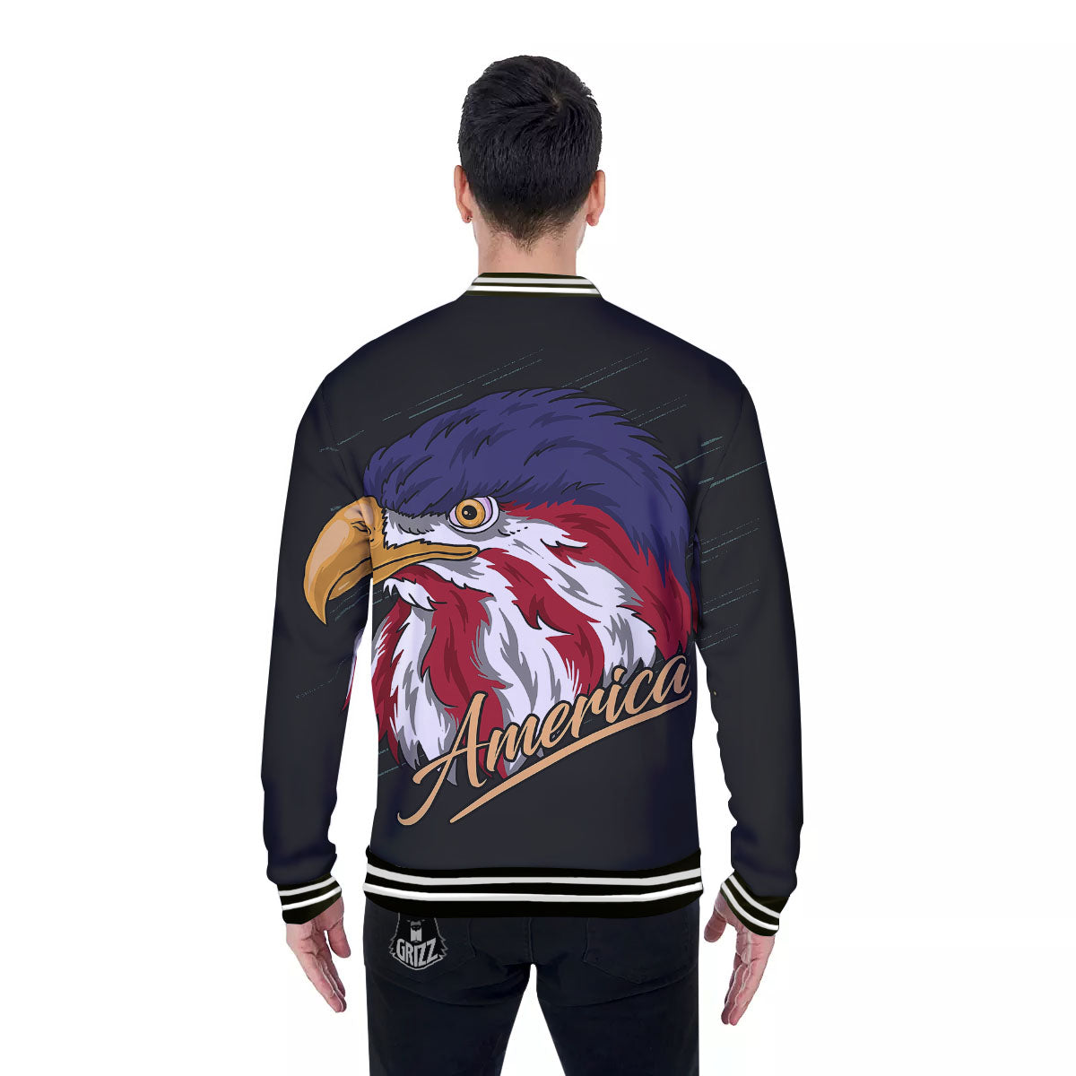 USA Eagle Patriotic Print Baseball Jacket-grizzshop