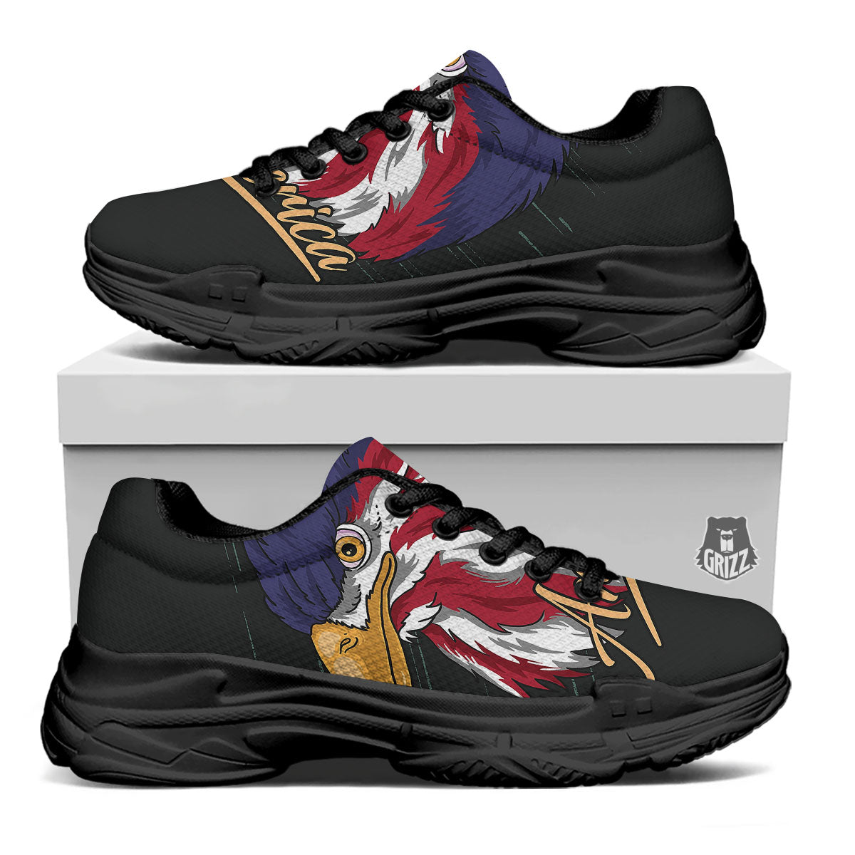 USA Eagle Patriotic Print Black Chunky Shoes-grizzshop