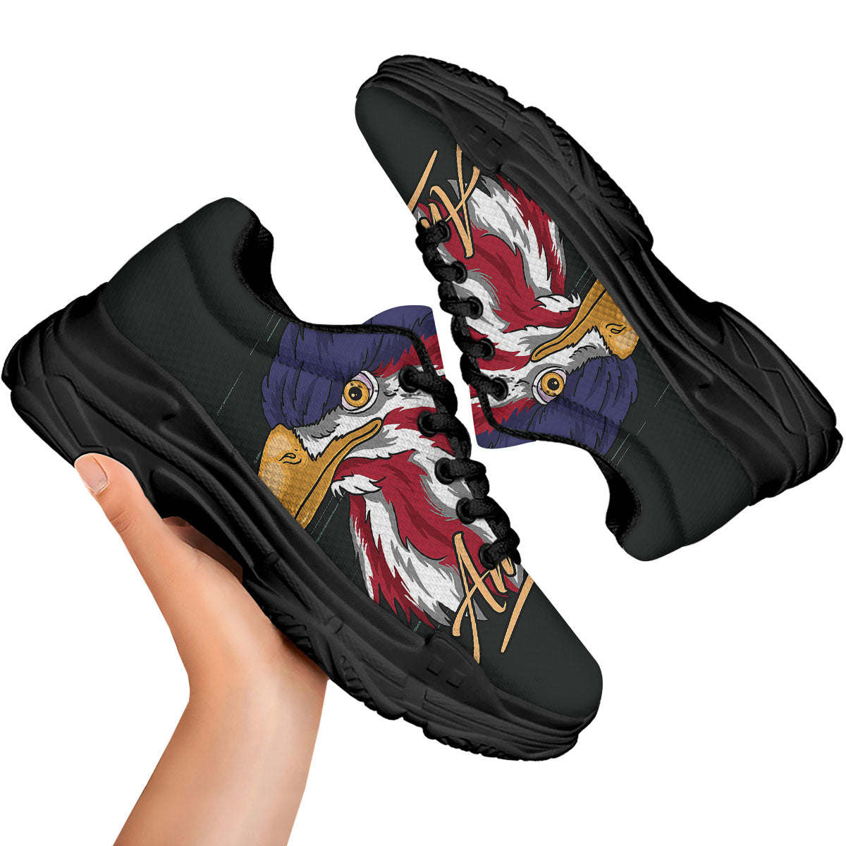 USA Eagle Patriotic Print Black Chunky Shoes-grizzshop