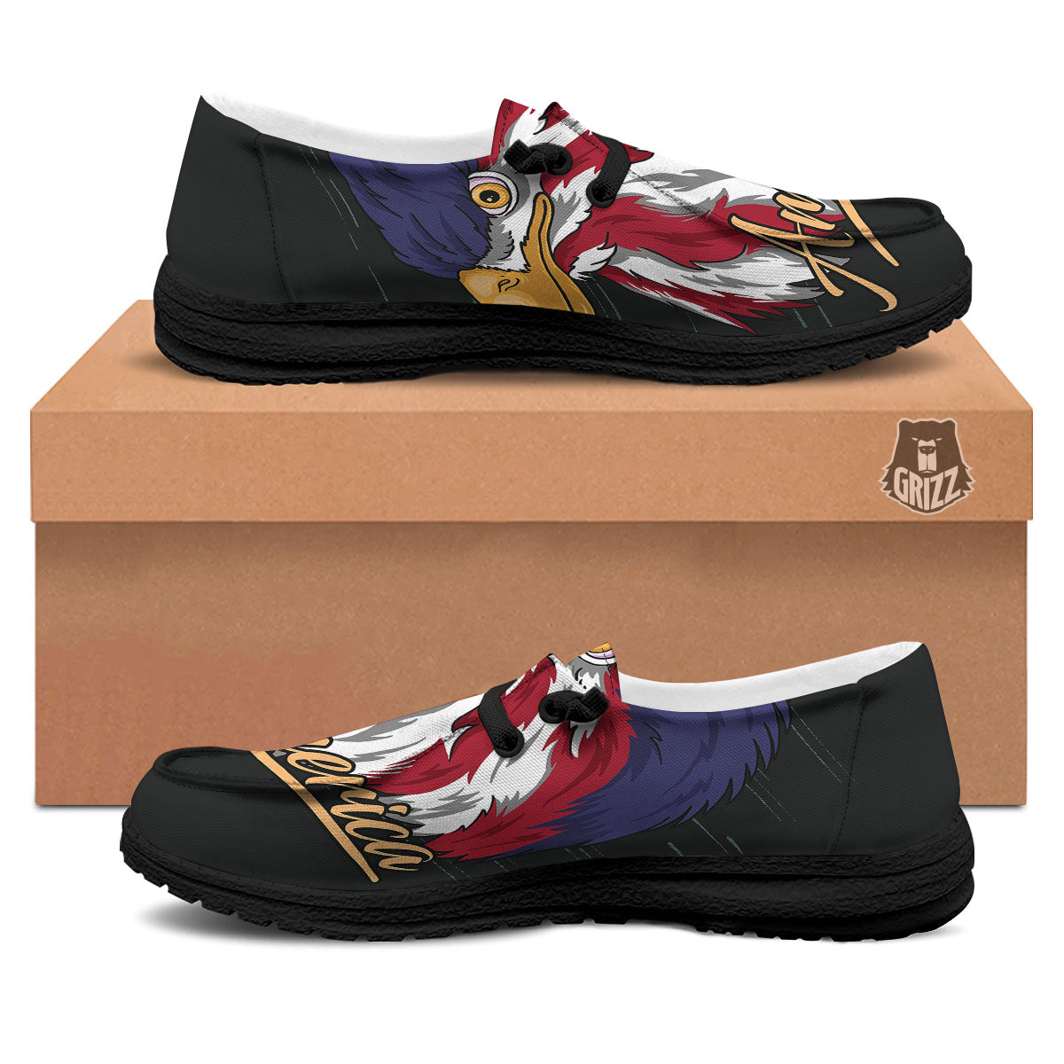 USA Eagle Patriotic Print Black Loafers-grizzshop