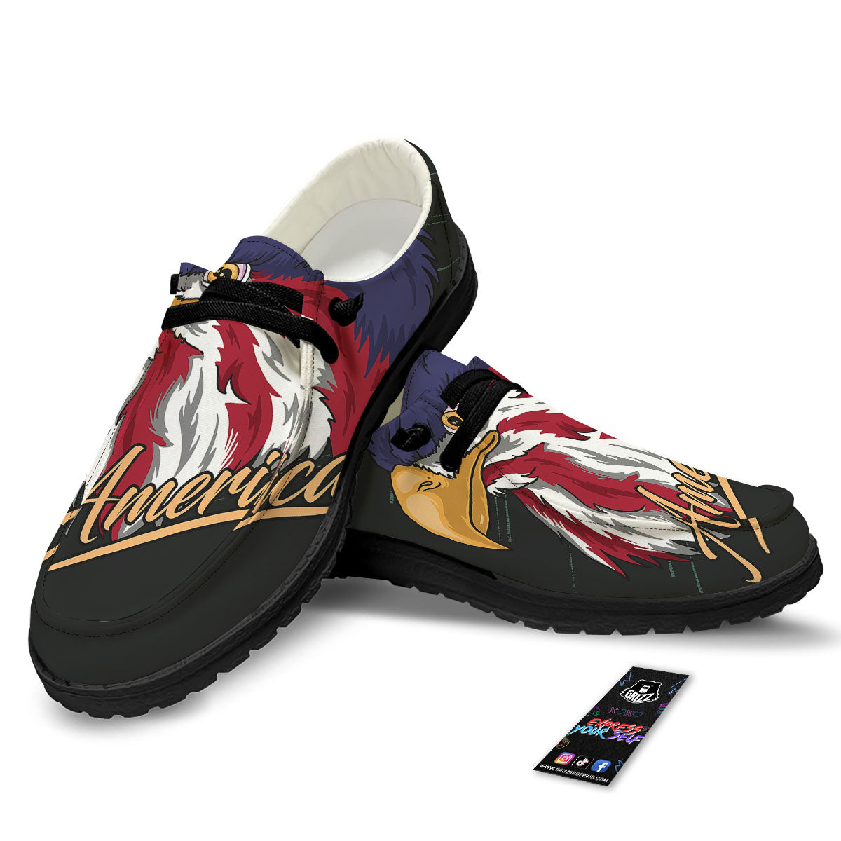 USA Eagle Patriotic Print Black Loafers-grizzshop