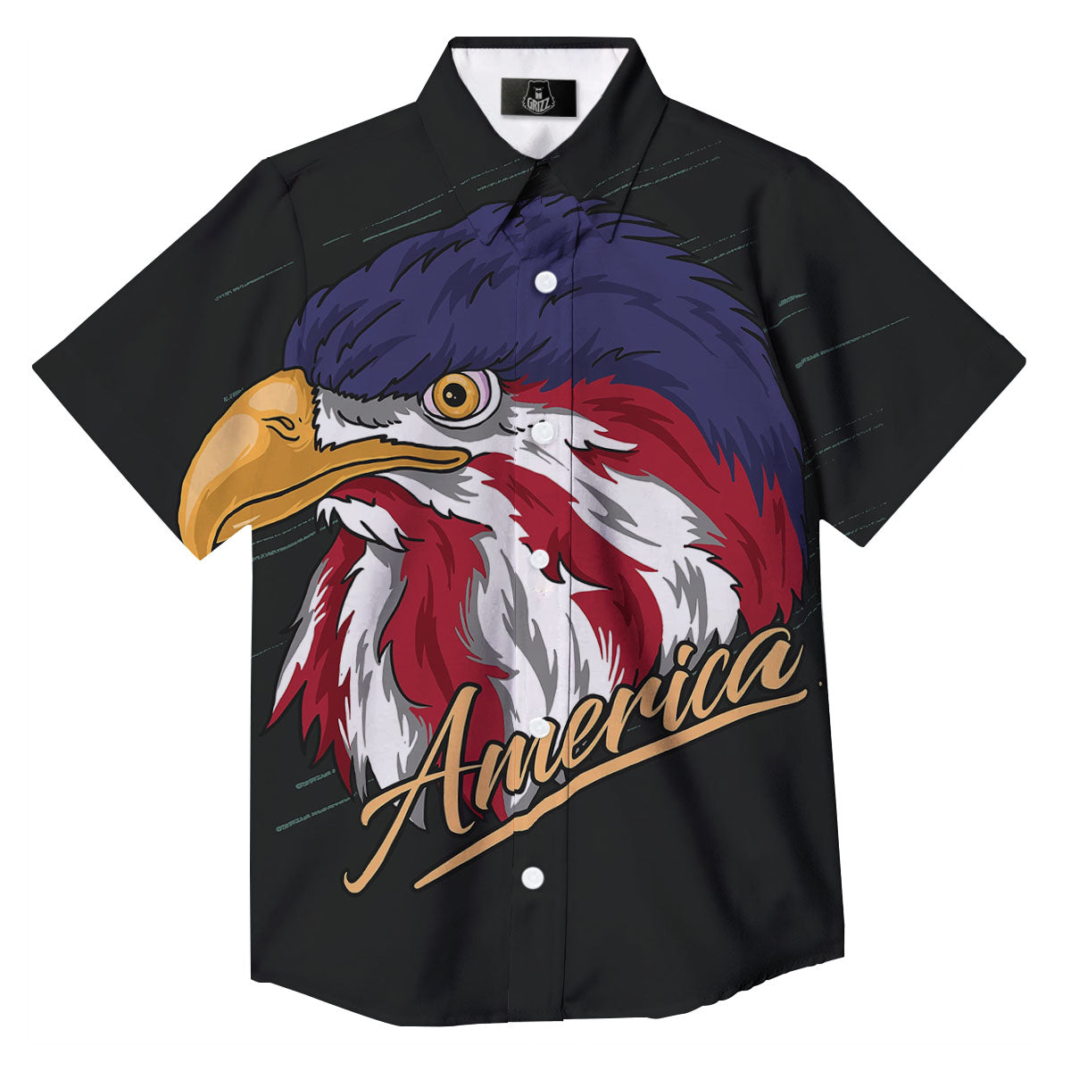 USA Eagle Patriotic Print Button Up Shirt-grizzshop