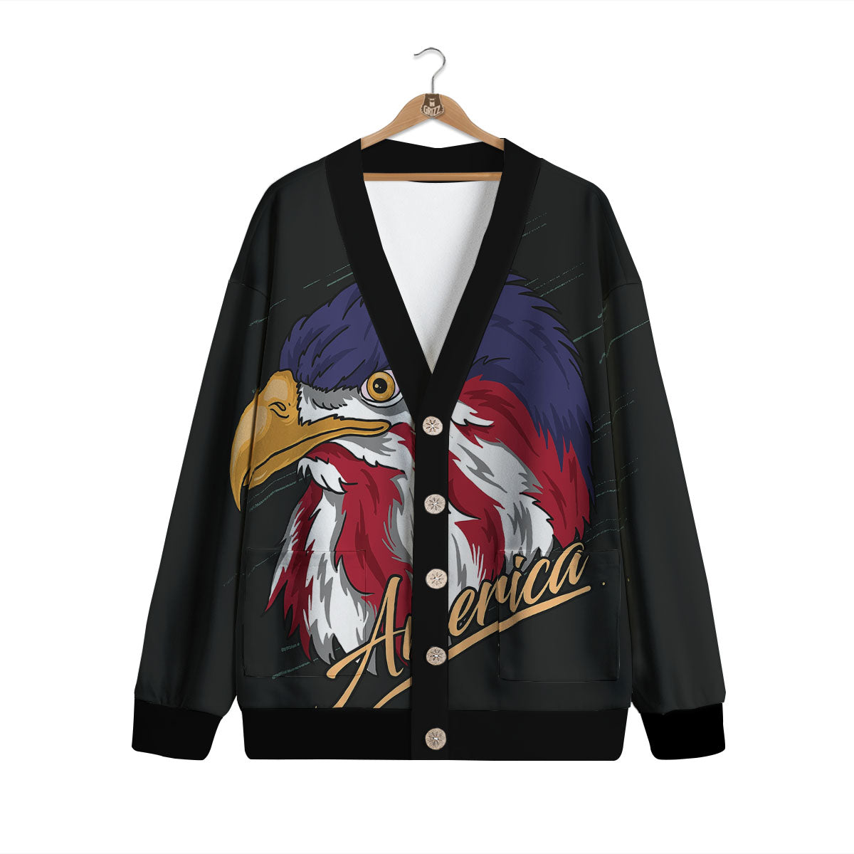 USA Eagle Patriotic Print Cardigan-grizzshop