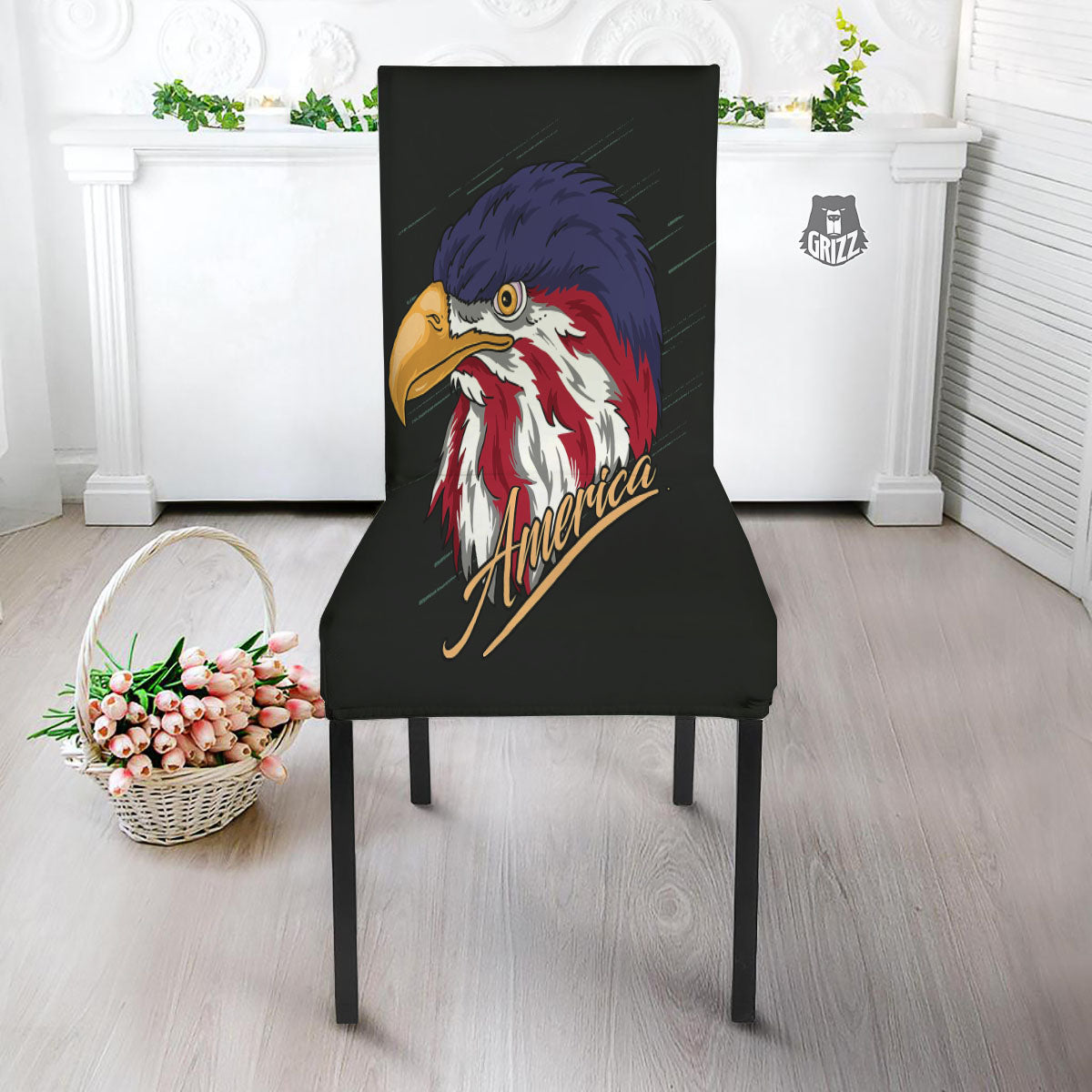 USA Eagle Patriotic Print Dining Chair Slipcover-grizzshop