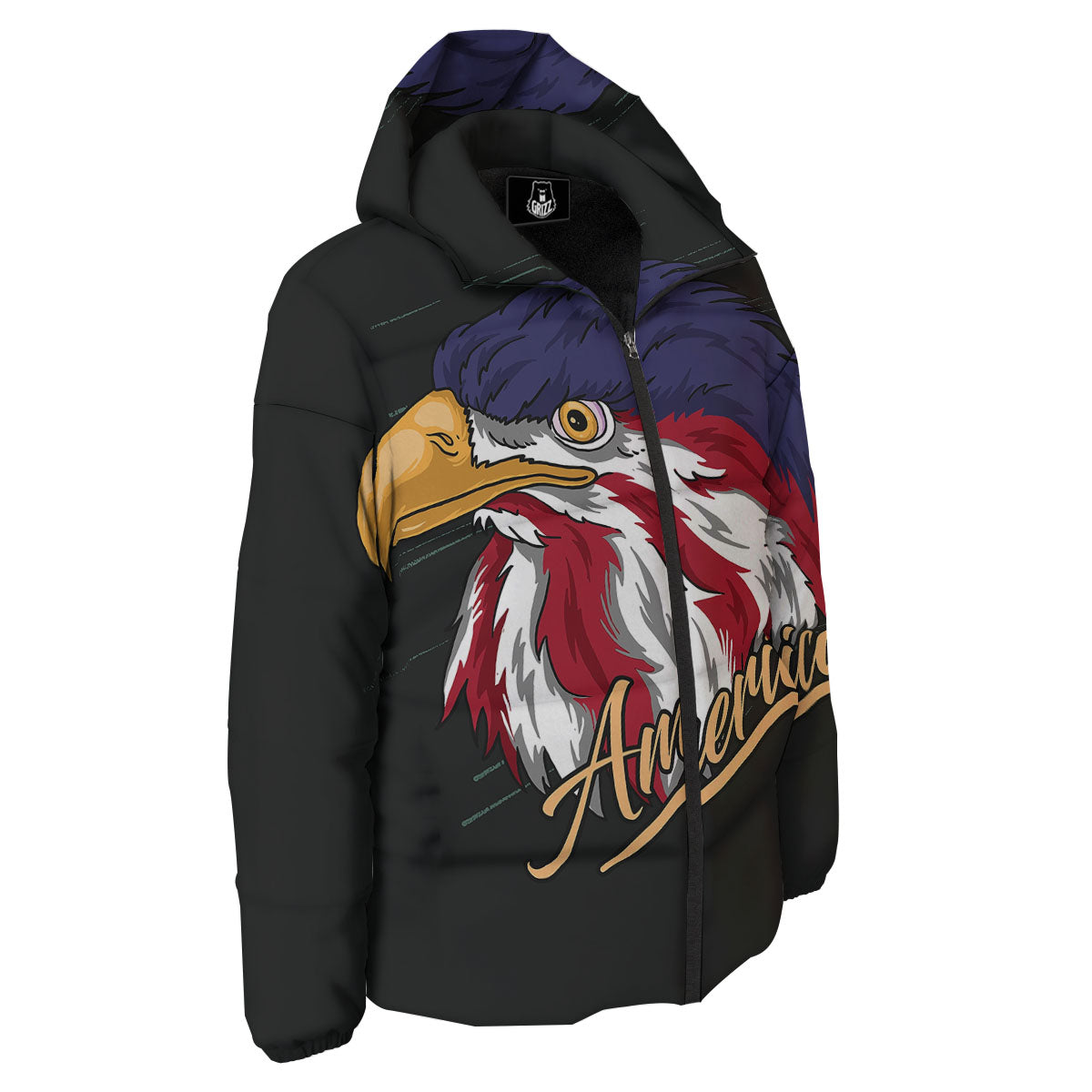 USA Eagle Patriotic Print Down Jacket-grizzshop