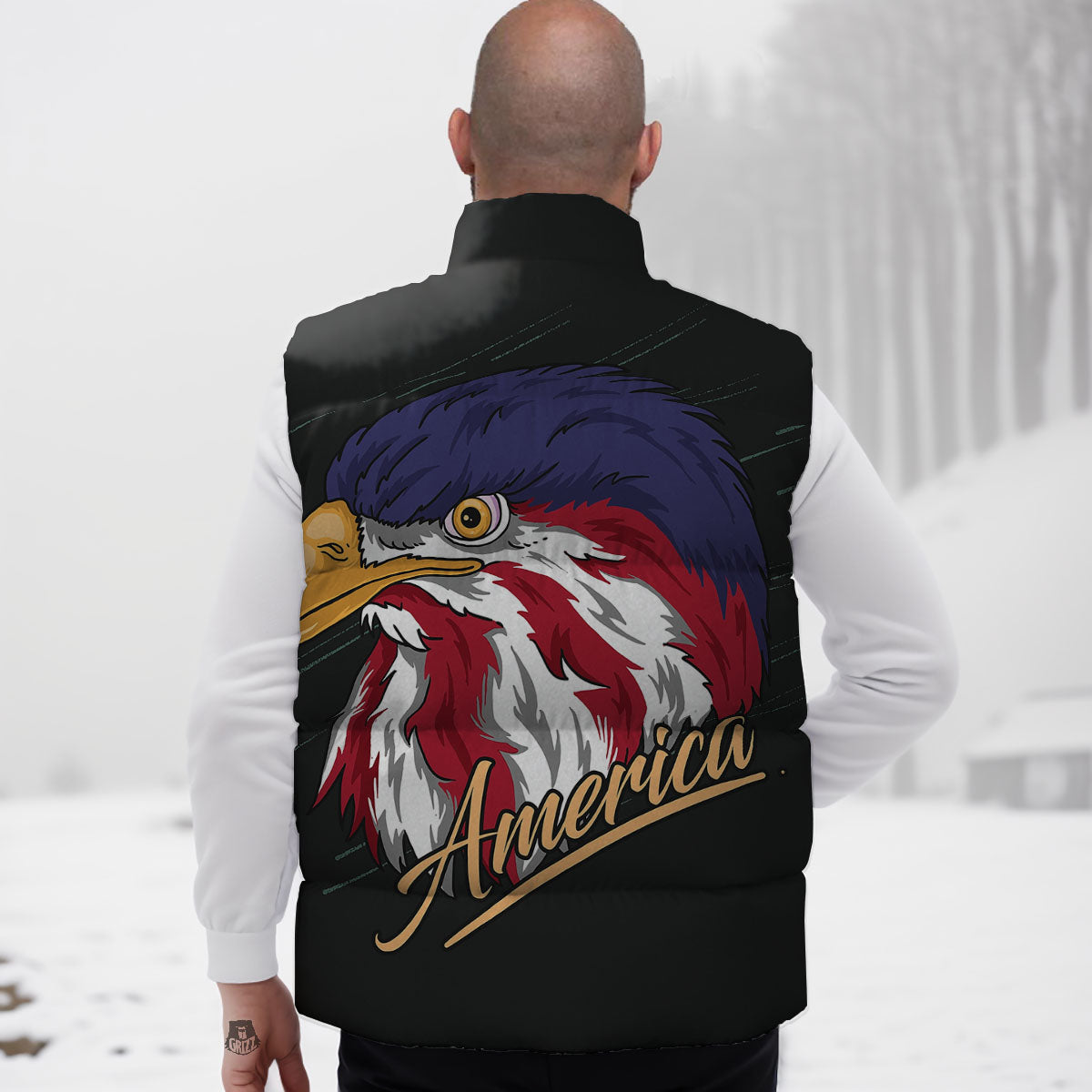 USA Eagle Patriotic Print Down Vest