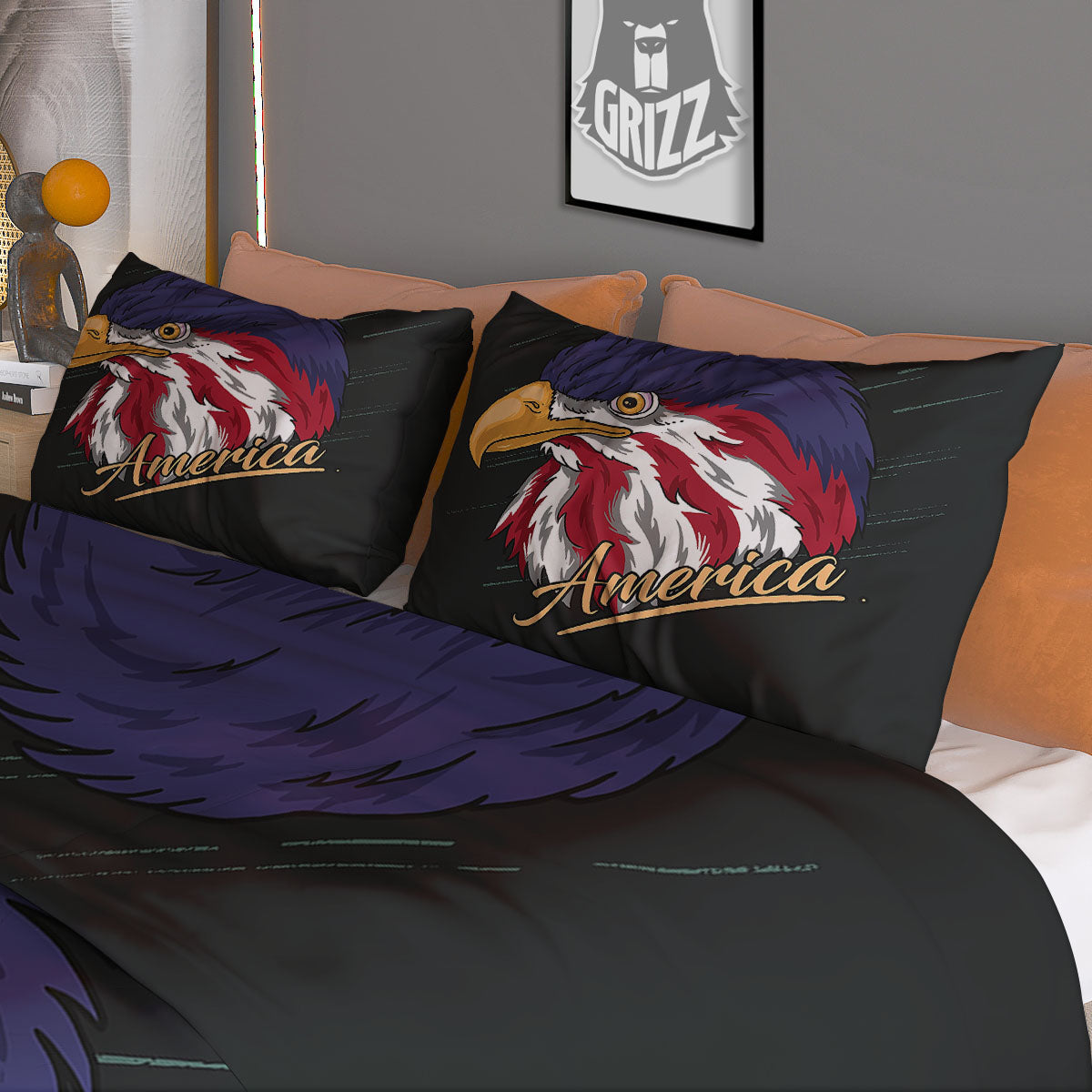 USA Eagle Patriotic Print Duvet Cover Bedding Set