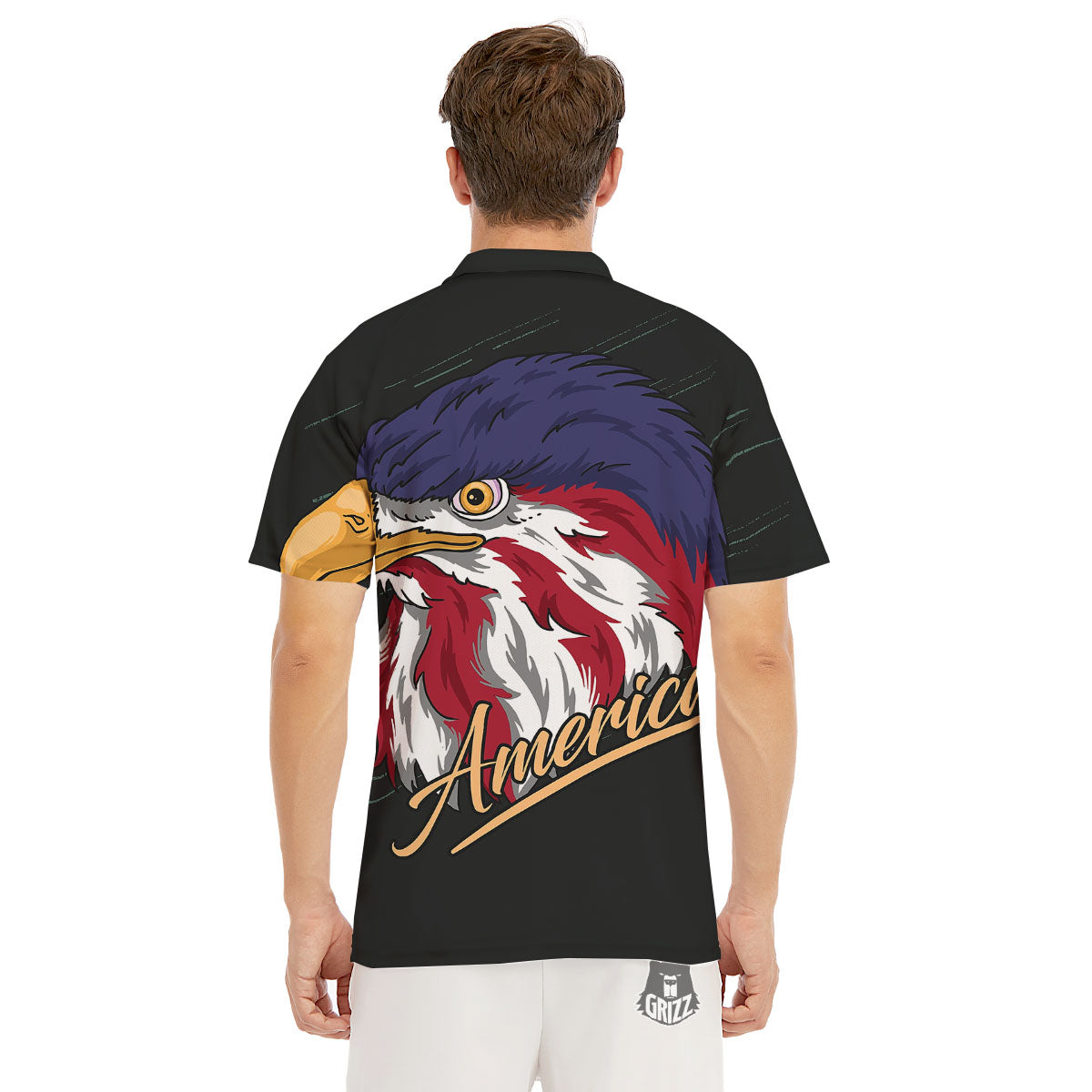 USA Eagle Patriotic Print Men's Golf Shirts-grizzshop