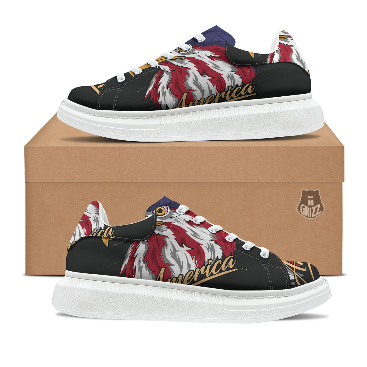 USA Eagle Patriotic Print Platform Shoes-grizzshop