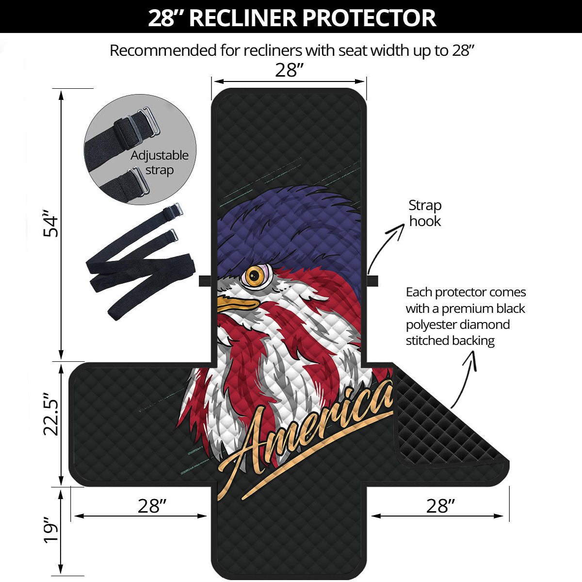 USA Eagle Patriotic Print Recliner Protector-grizzshop